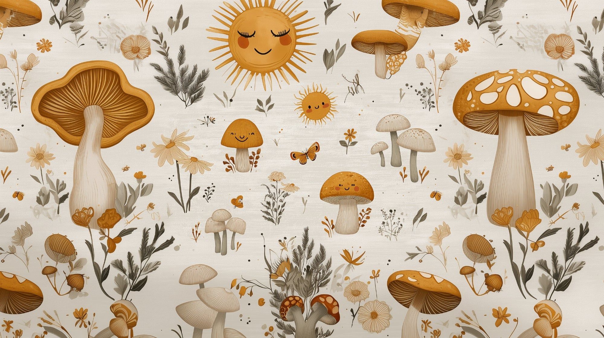 2000x1120 Mushroom wallpaper. Joyful and natural Design