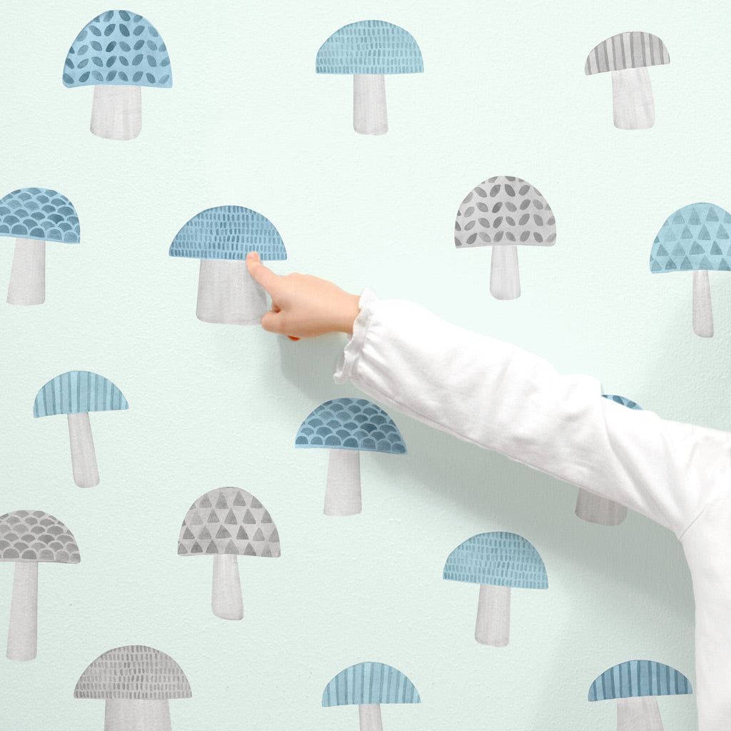 1024x1024 Mushrooms • Blue • Peel And Stick Wall Decals