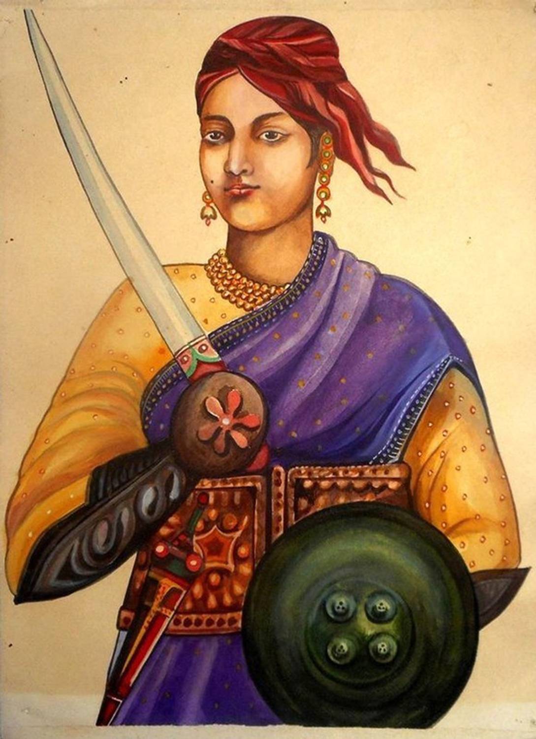 1089x1500 Jhansi ki Rani Laxmi Bai Vintage Painting Indian freedom fighters Hand Painted HD Wallpaper on Art Paper Fine Art Print
