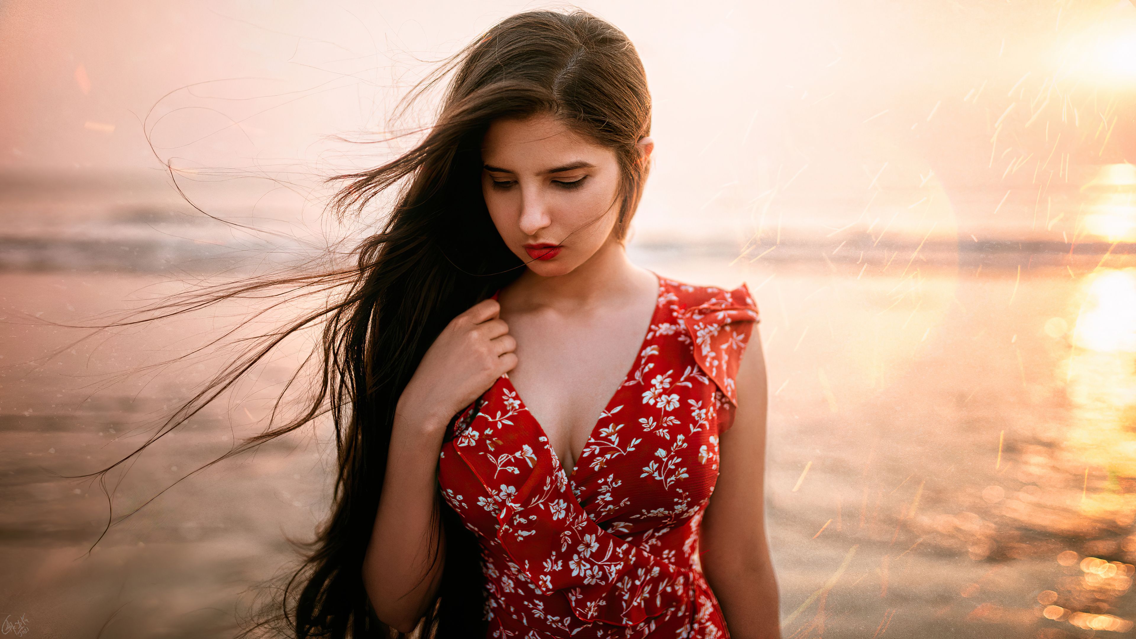 3840x2160 Beautiful Girl Long Hairs Looking Down Wallpaper, HD Girls Wallpaper, 4k Wallpaper, Image, Background, Photos and Picture