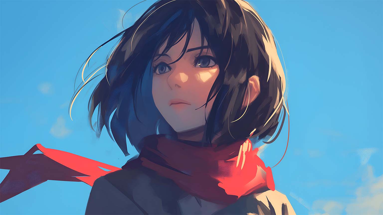 1536x864 Mikasa Ackerman Red Scarf Desktop Wallpaper