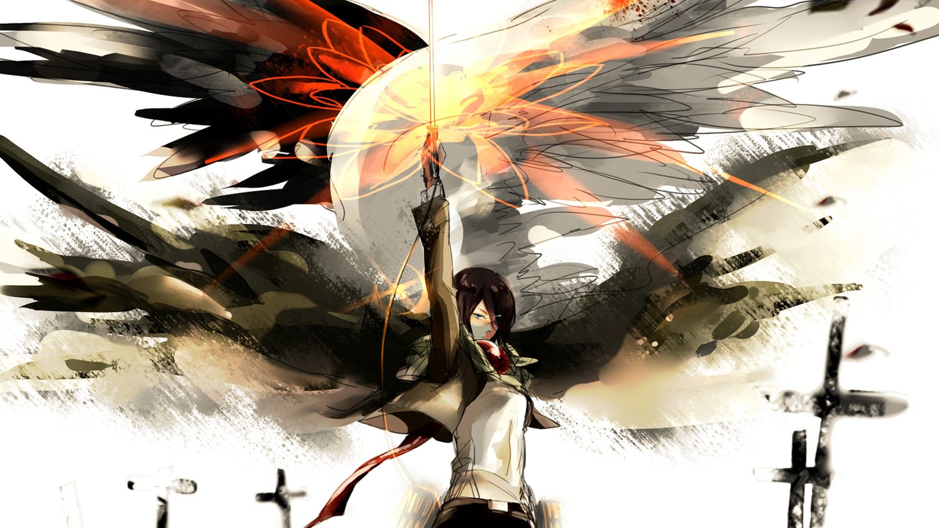 1920x1080 Desktop wallpaper: Mikasa Ackerman, Attack On Titan, Sad, Black & White, Anime, Shingeki No Kyojin 4K free download for PC. 428935