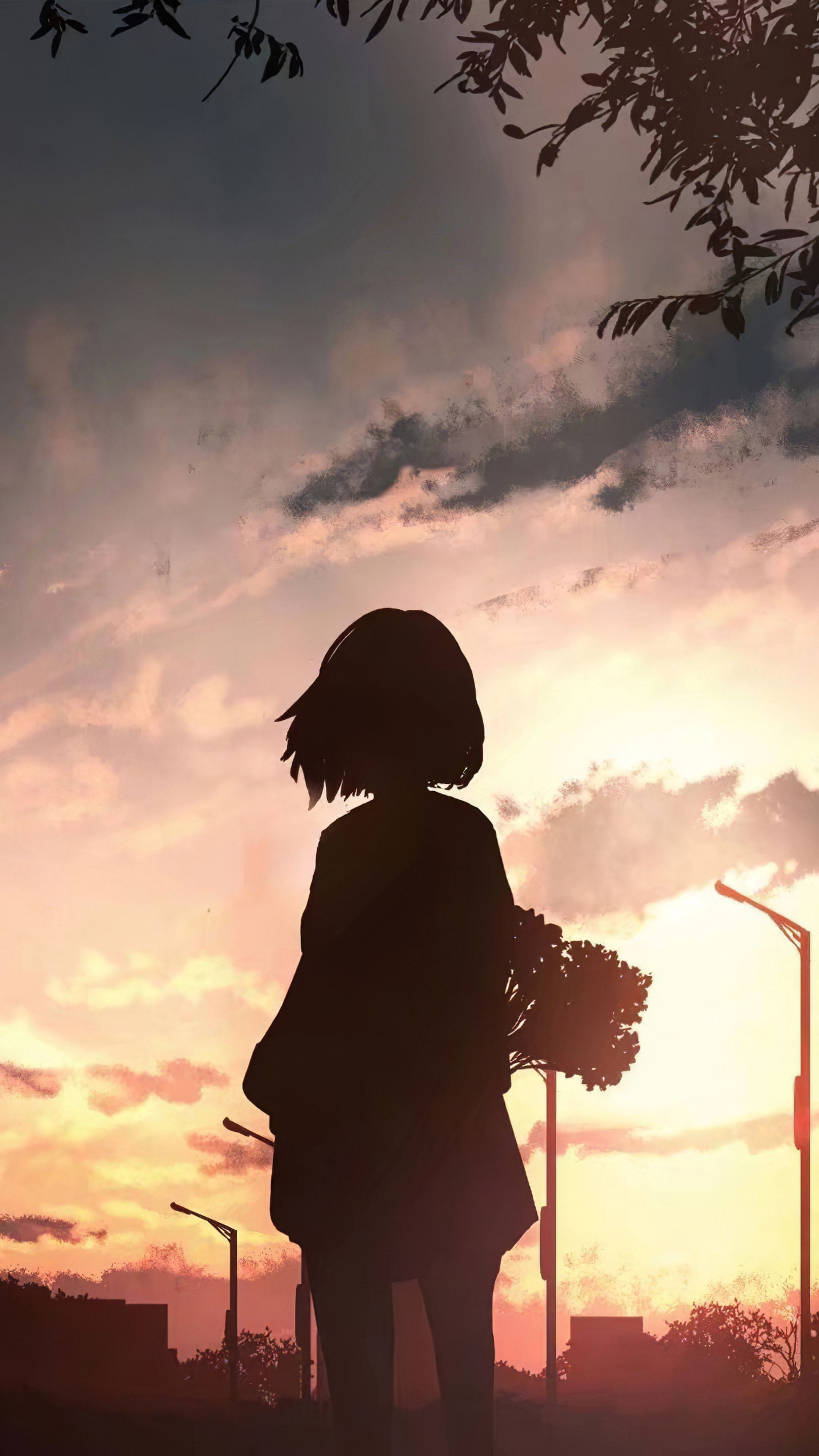 2160x3840 Anime Girl With Flowers Looking Towards Sunset Sony Xperia X, XZ, Z5 Premium , HD 4k Wallpaper, Image, Background, Photos and Picture