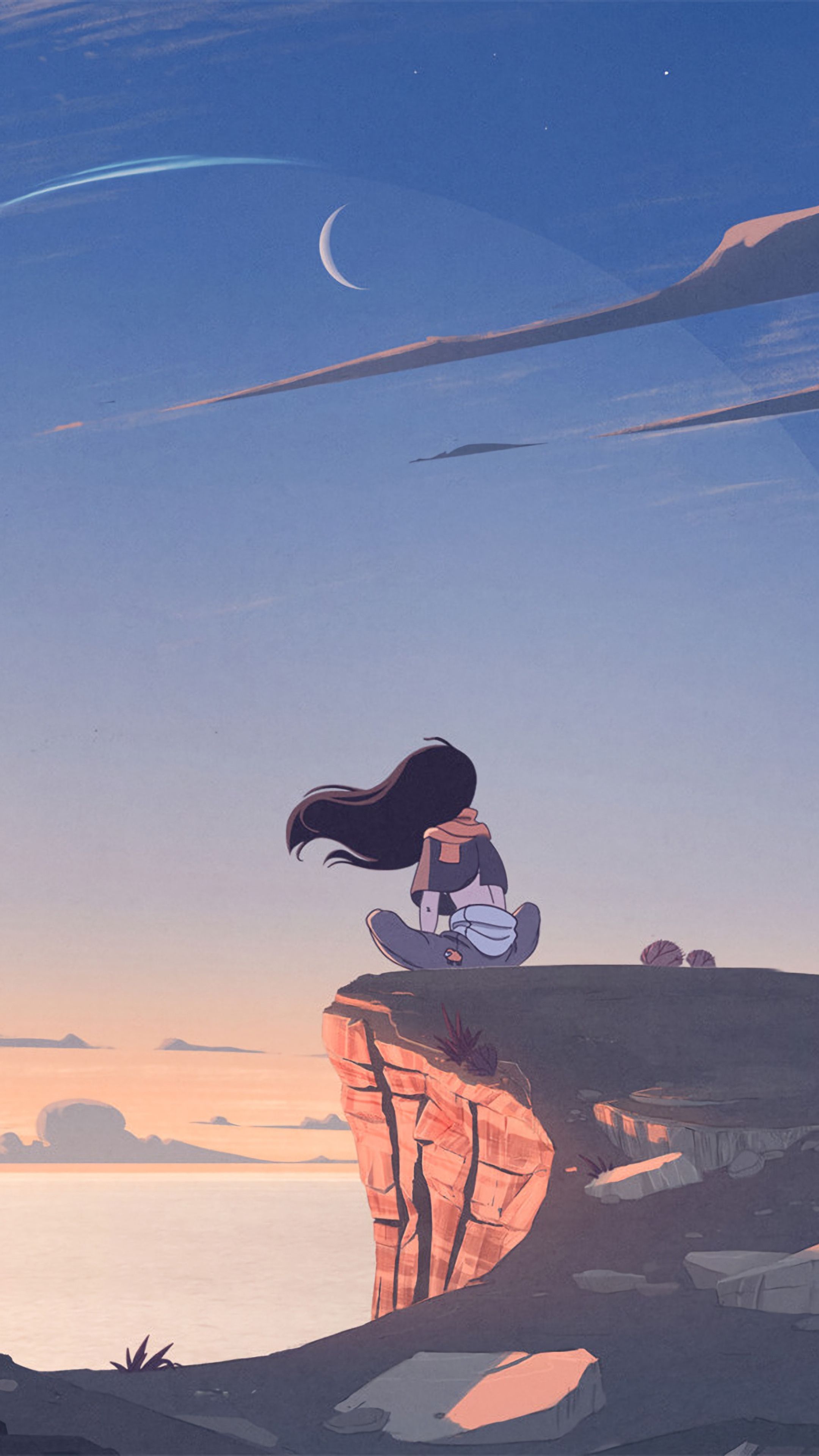 2160x3840 Anime Girl Alone At Mountain Cliff 4k Sony Xperia X, XZ, Z5 Premium , HD 4k Wallpaper, Image, Background, Photos and Picture
