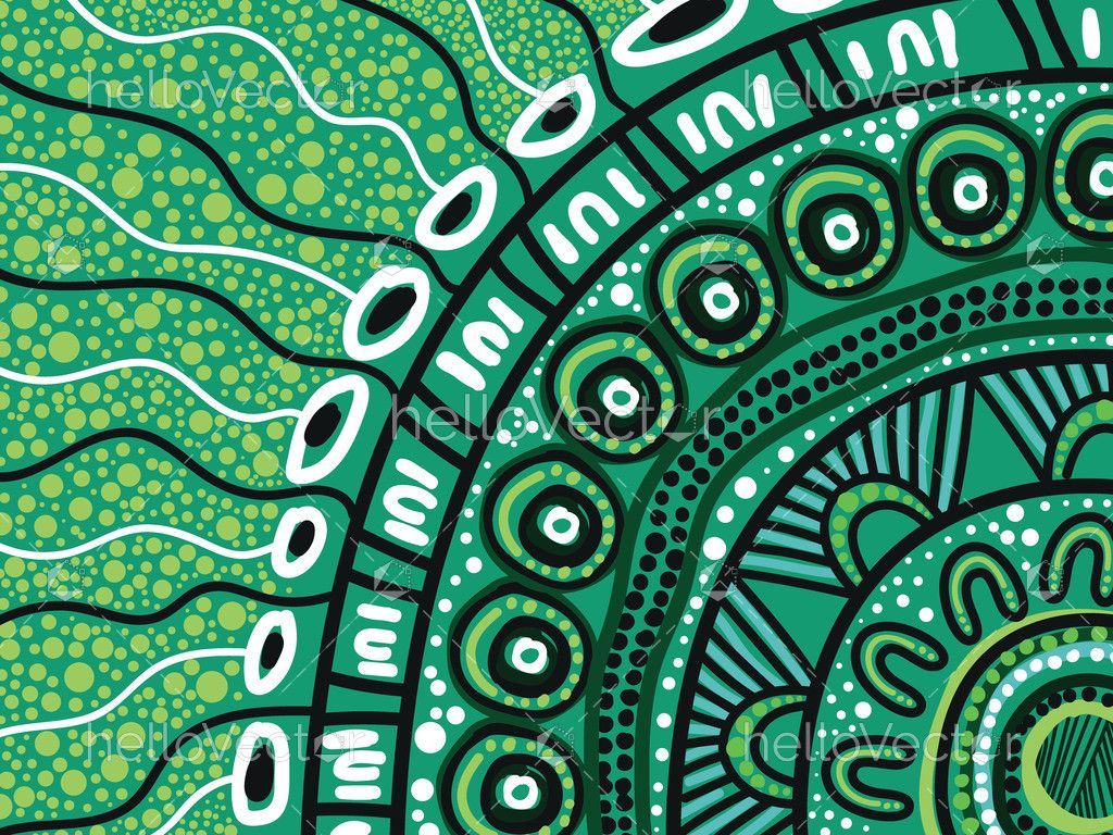 1024x768 Green background illustration with Aboriginal motifs Graphics & Vectors