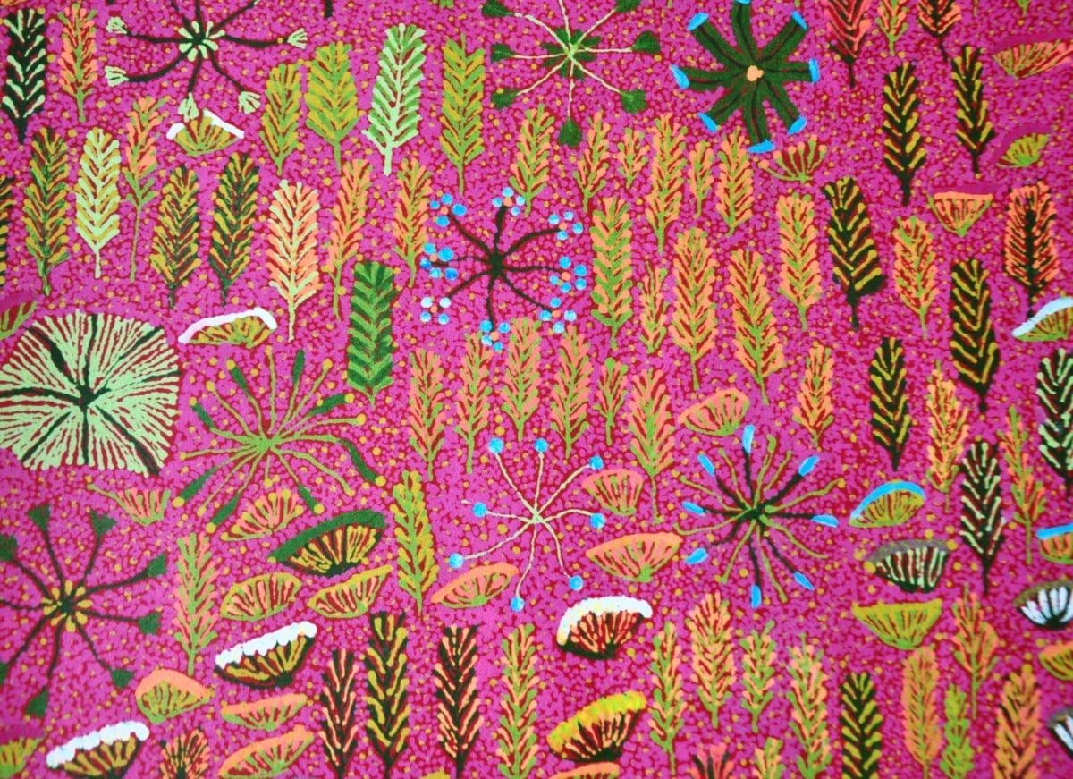 1200x871 Aboriginal culture wallpaper 'Betty' in pink By Origin