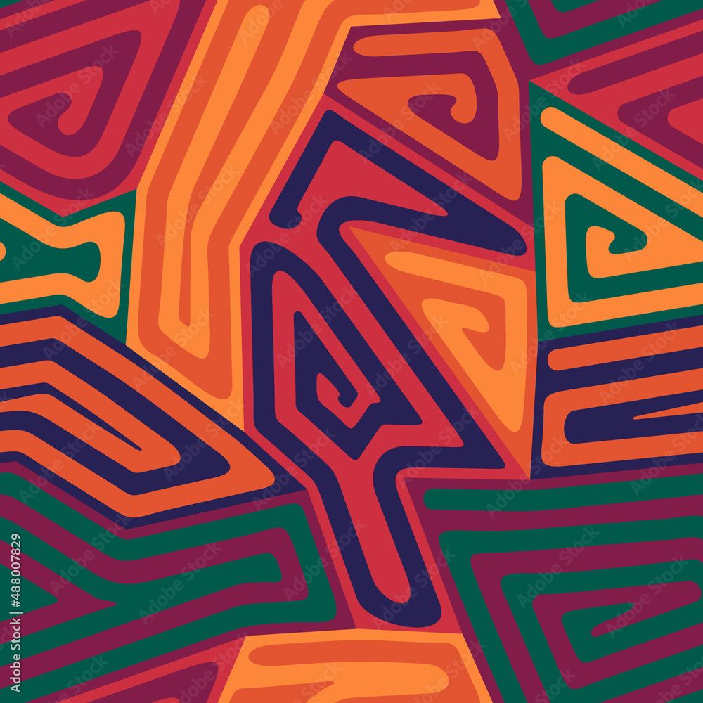 1000x1000 Stockvector Aboriginal design. Tribal motif. Seamless pattern. Folk wallpaper. Indigenous ornament. Linear backdrop. Embroidery background. Ethnic mosaic. Textile print. Vector art work