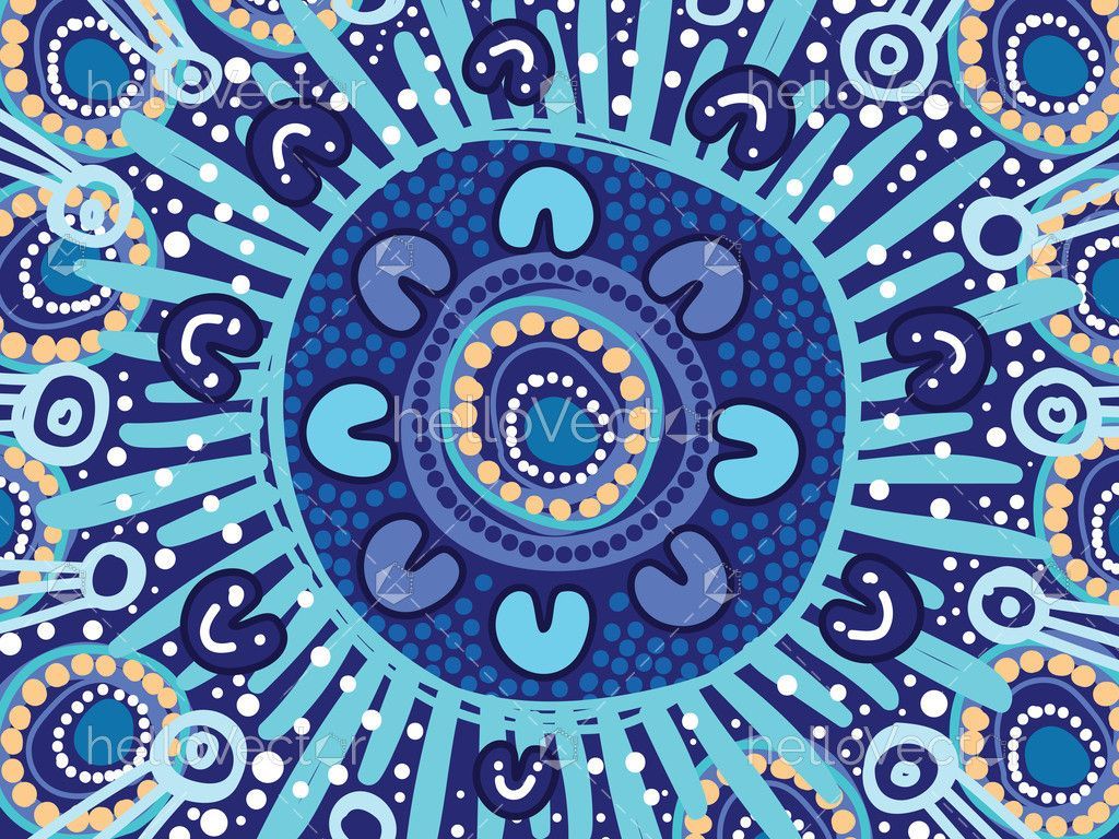 1024x768 Vector blue painting showcasing Aboriginal dot artwork Graphics & Vectors