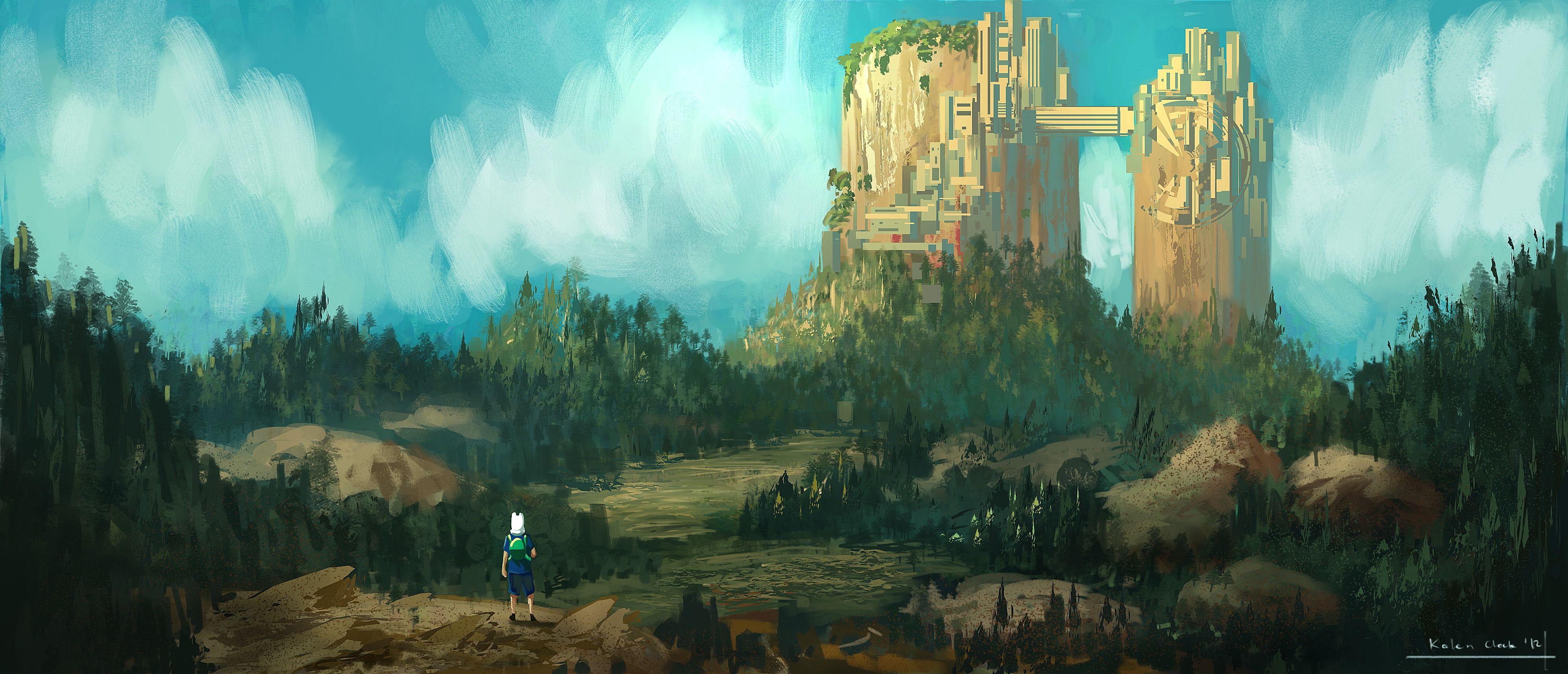 3989x1714 Wallpaper Forest, Art, Adventure Time, Adventure Time, Kid, City Mountain, Finn For Mobile And Desktop, Section фильмы, Resolution 3989x1714