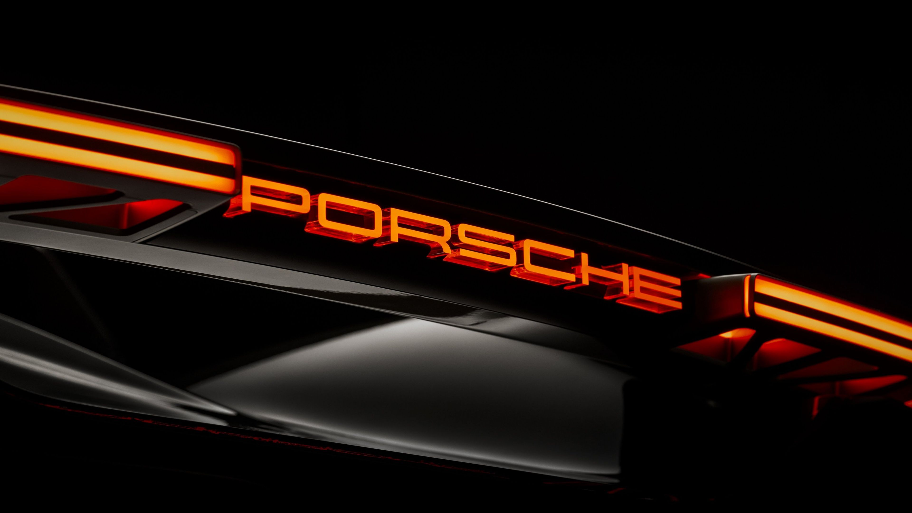 3840x2160 Porsche Mission X Wallpaper 4K, Rear View, Illuminated, Logo