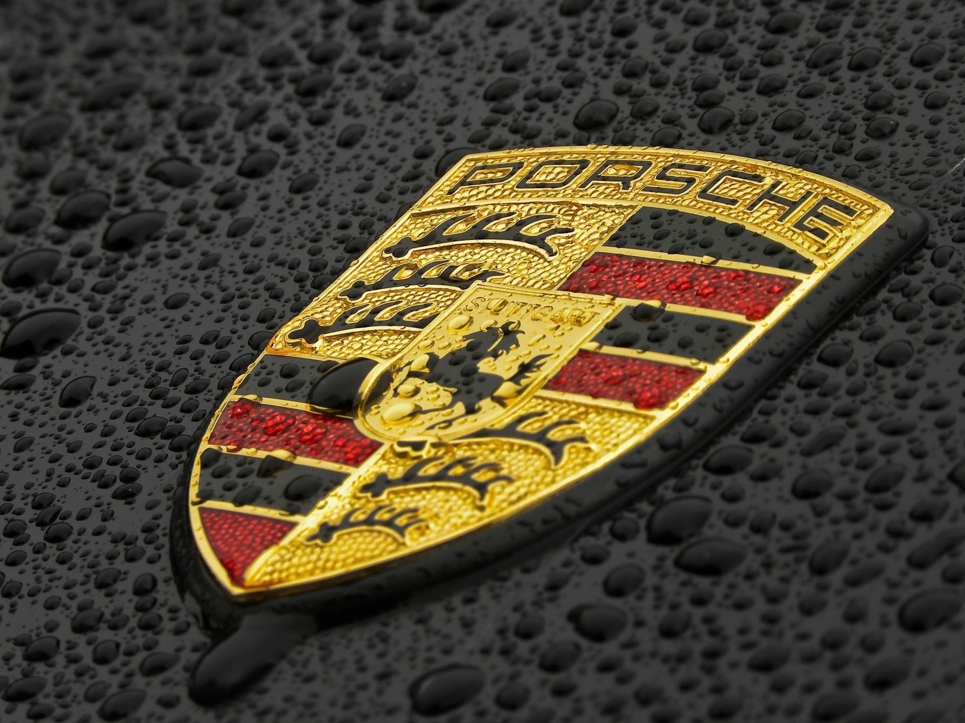 1920x1440 Wallpaper drops, macro, logo, Porsche, emblem, icon, logo, coat of arms for mobile and desktop, section машины, resolution 1920x1440