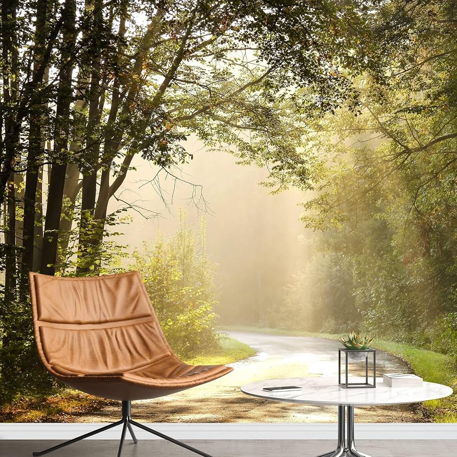 894x894 SJGzNa Forest Path Mural Wallpaper, Warm Sunshine 3D Mural, Peel and Stick Wallpaper Mural Wall Decor for Bedroom Living Room Tv Background Room Decor 116 W x 91 H