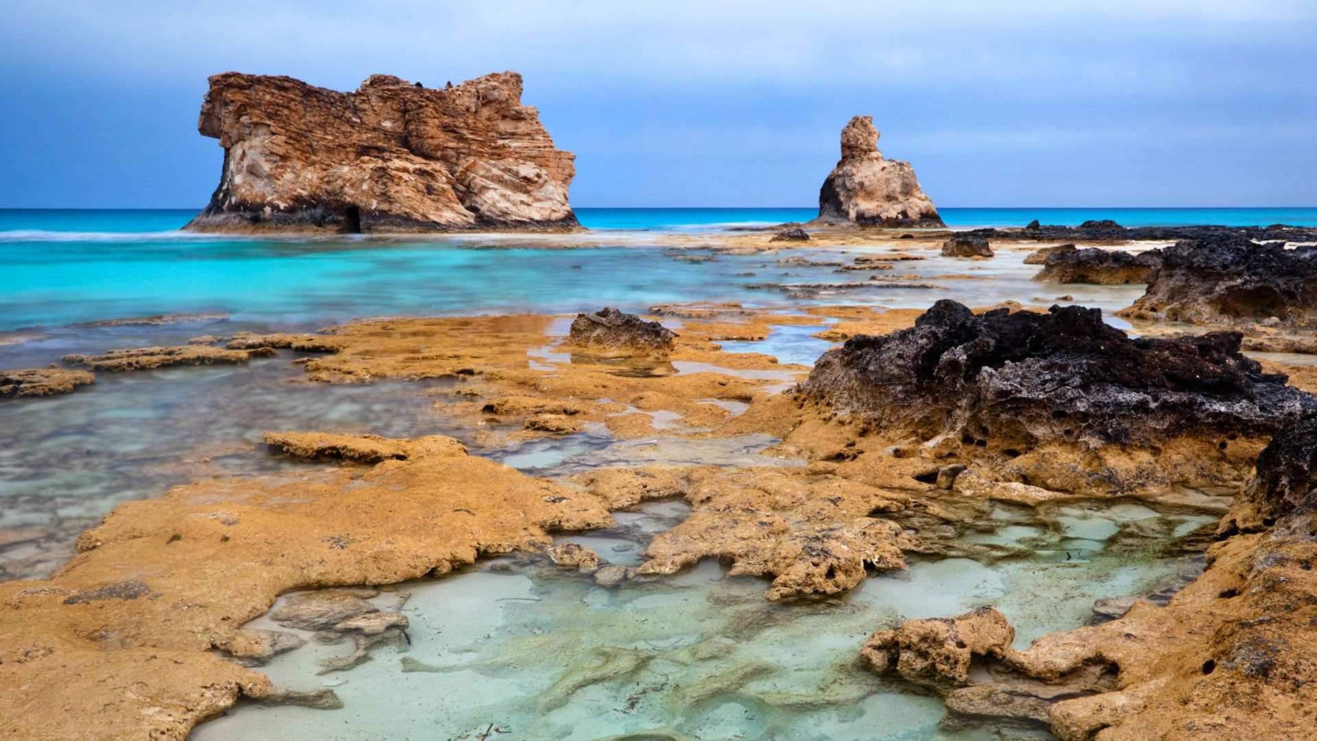 1920x1080 View of sea landscape and Cleopatra's beach rocks near Marsa Matruh in Egypt. Windows Spotlight Image
