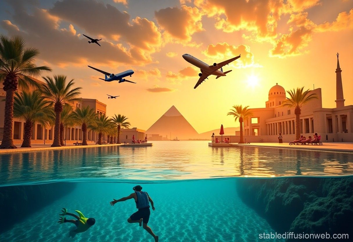 1216x832 beach in egypt pyramids in the background Prompts. Stable Diffusion Online