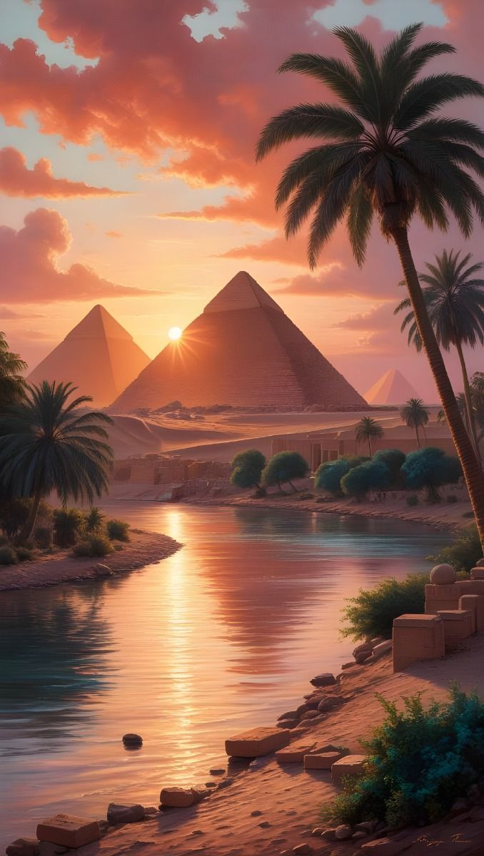 678x1200 A Breathtaking Landscape of Ancient Egypt with Pyramids for Your Phone Wallpaper