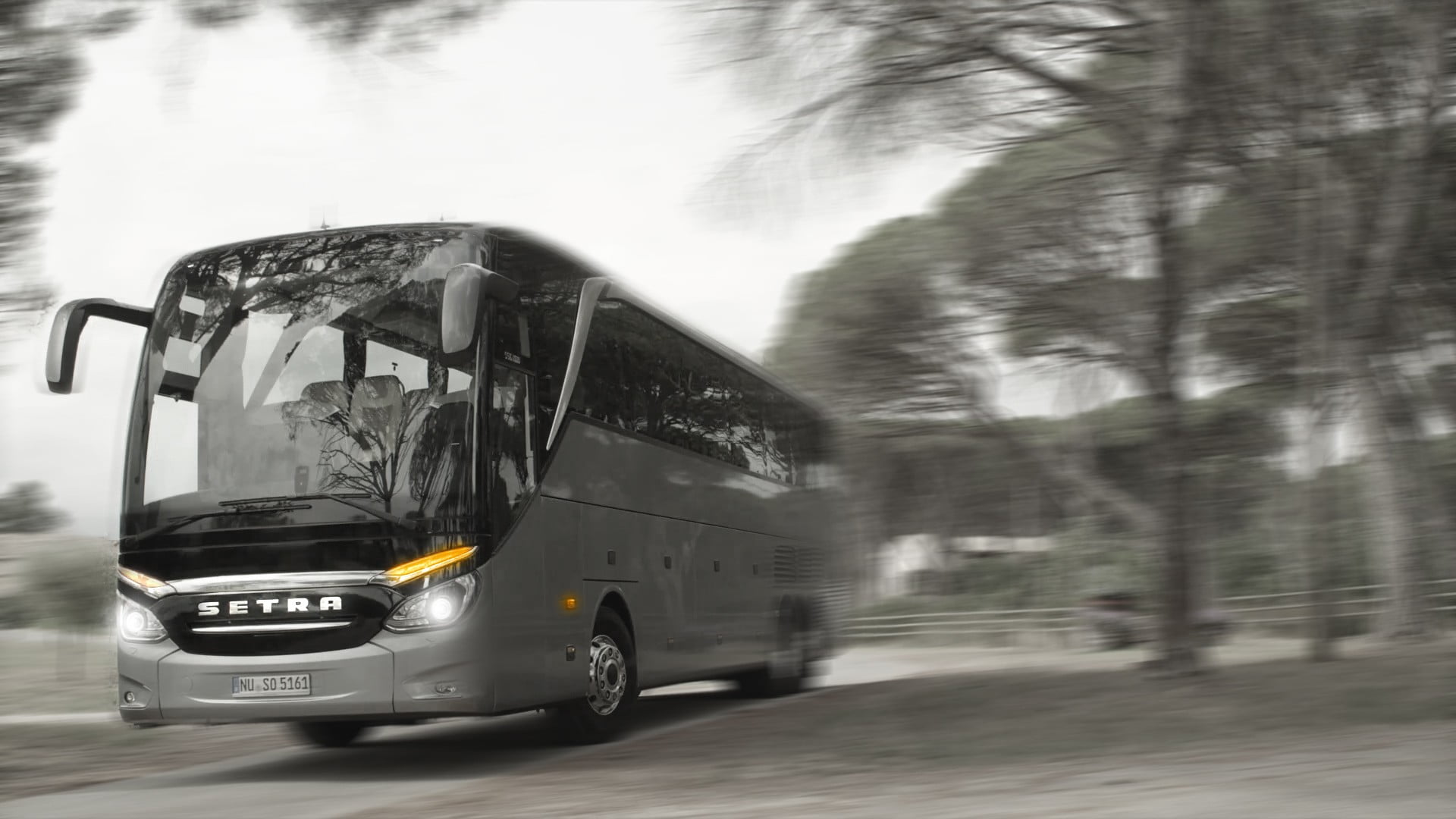 1920x1080 Gray bus, Setra, coach, buses, selective coloring HD wallpaper