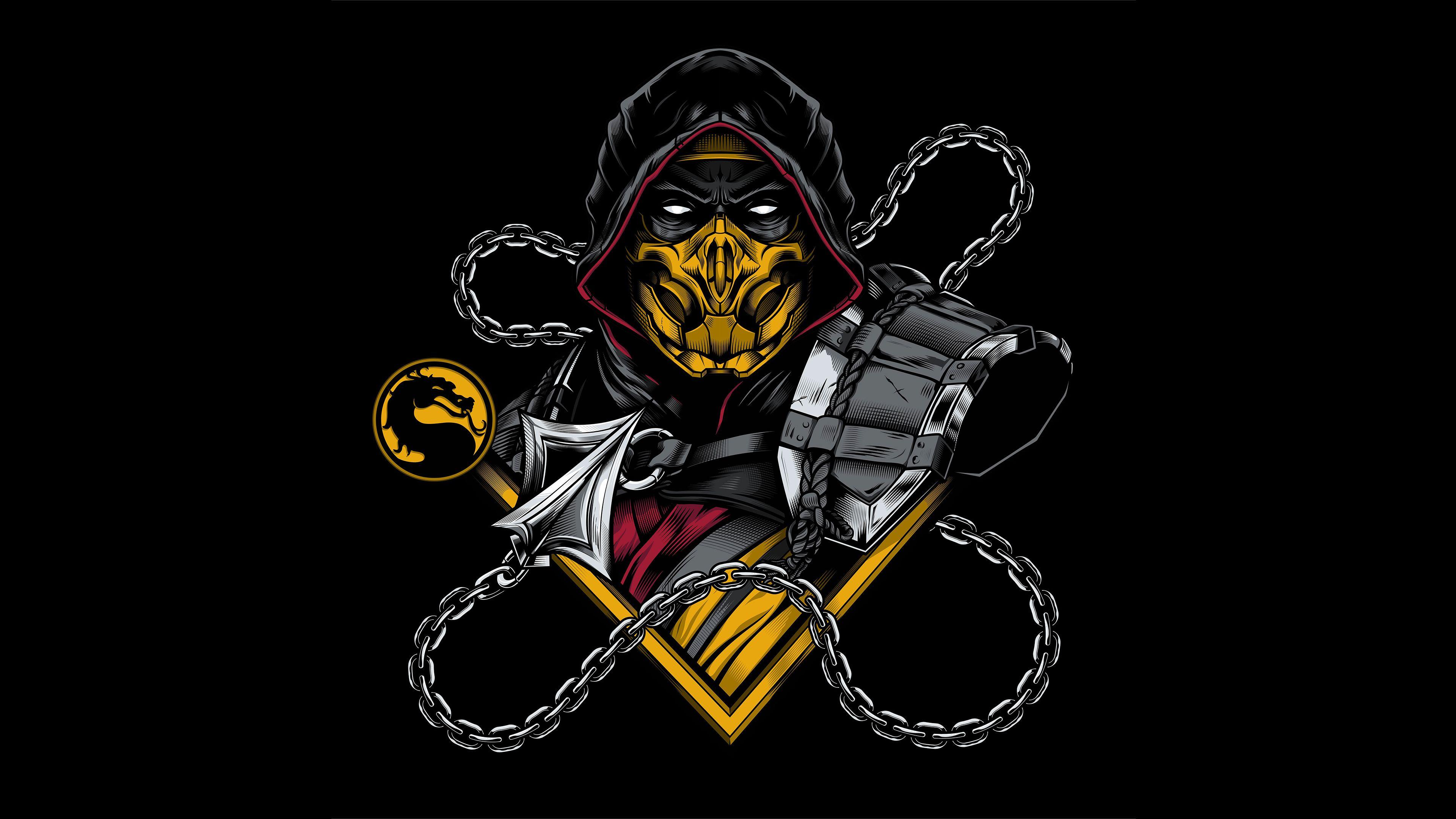 3840x2160 Scorpion 4K Hình nền, Mortal Kombat, Tác phẩm nghệ thuật, Nền đen, Đồ họa CGI