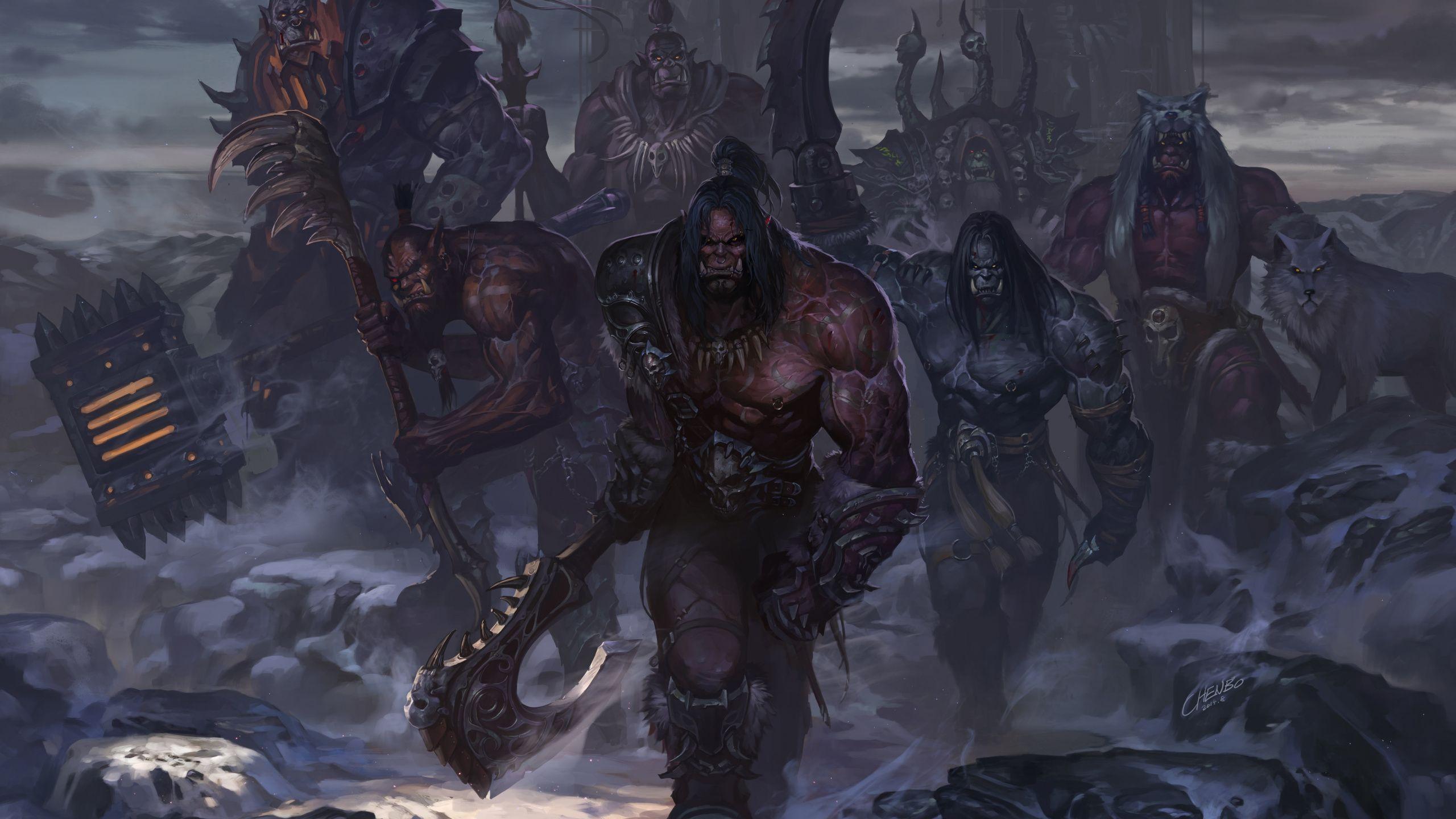 2560x1440 Download World of Warcraft, Orks, warrior, art wallpaper, 2560x Dual Wide, Widescreen 16: Widescreen