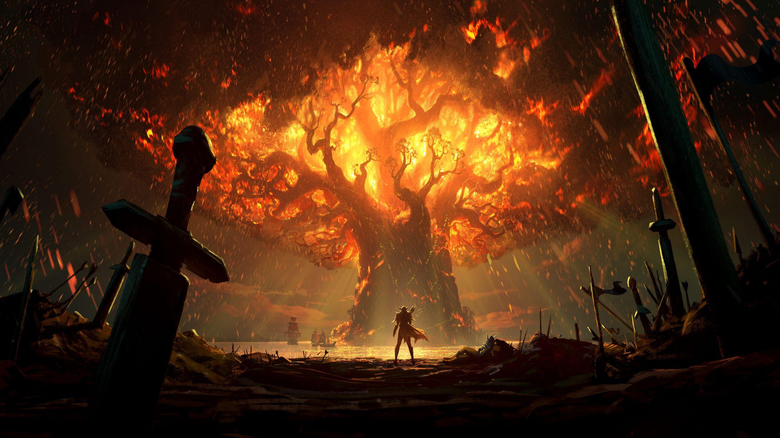 2560x1440 Download 2560x1440 wallpaper world of warcraft: battle for azeroth, teldrassil burns, video game, dual wide, widescreen 16: widescreen, 2560x1440 HD image, background, 824