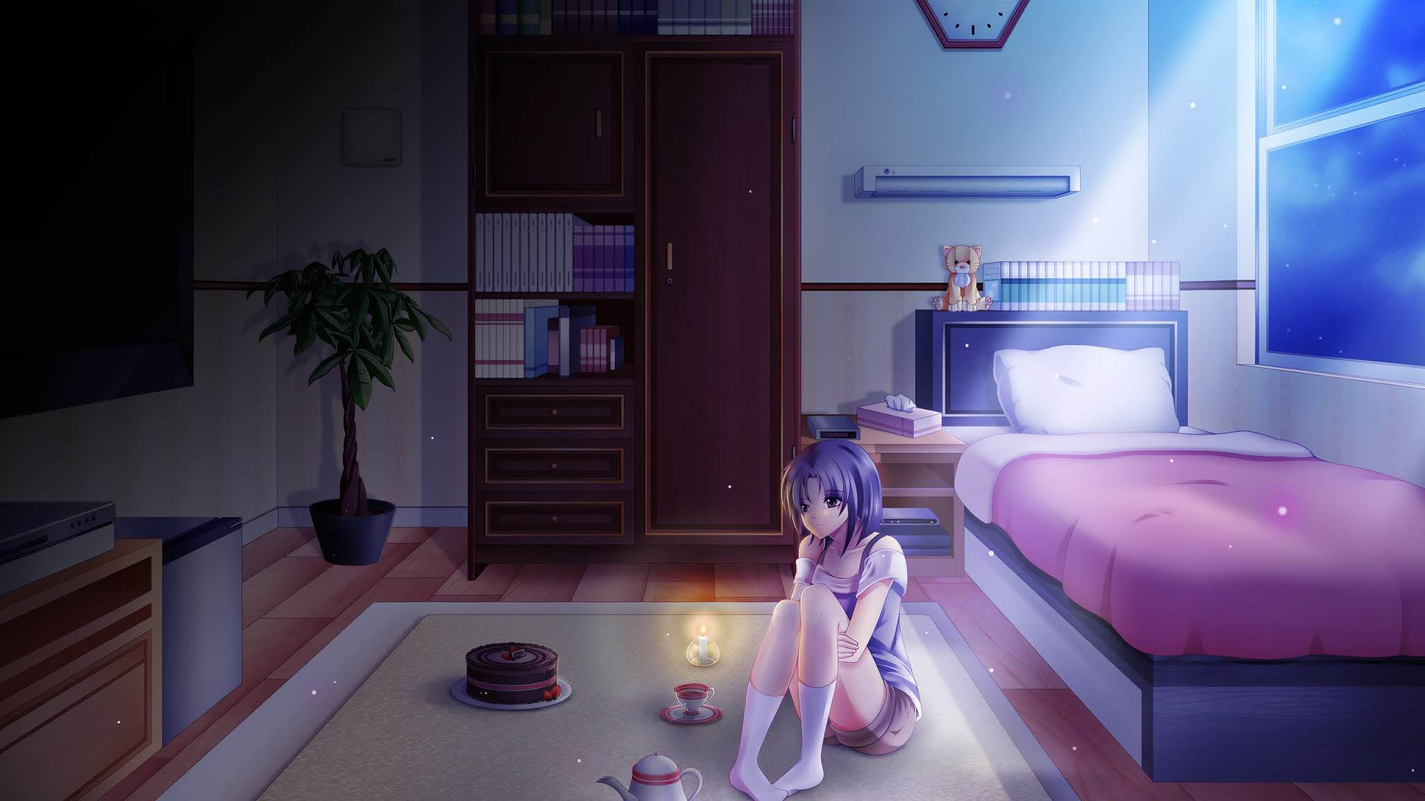 2048x1152 Anime Girl Alone Wallpaper