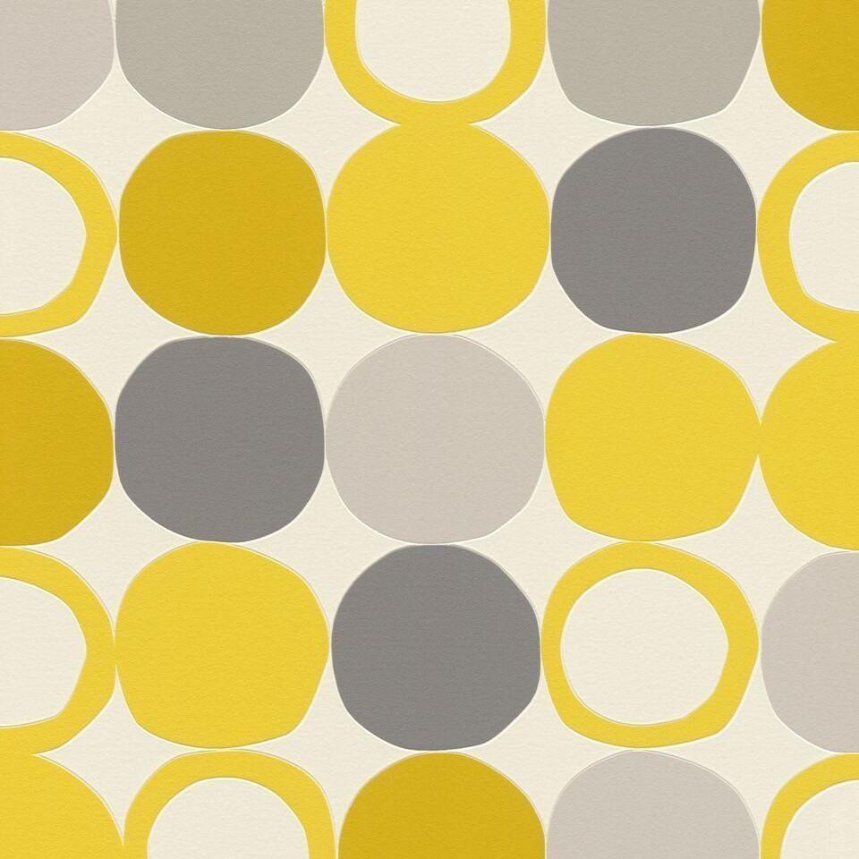 960x960 Rasch Wallpaper Hotspot Grey and Yellow Circles Wallpaper. Yellow geometric wallpaper, Geometric wallpaper, Brewster wallpaper
