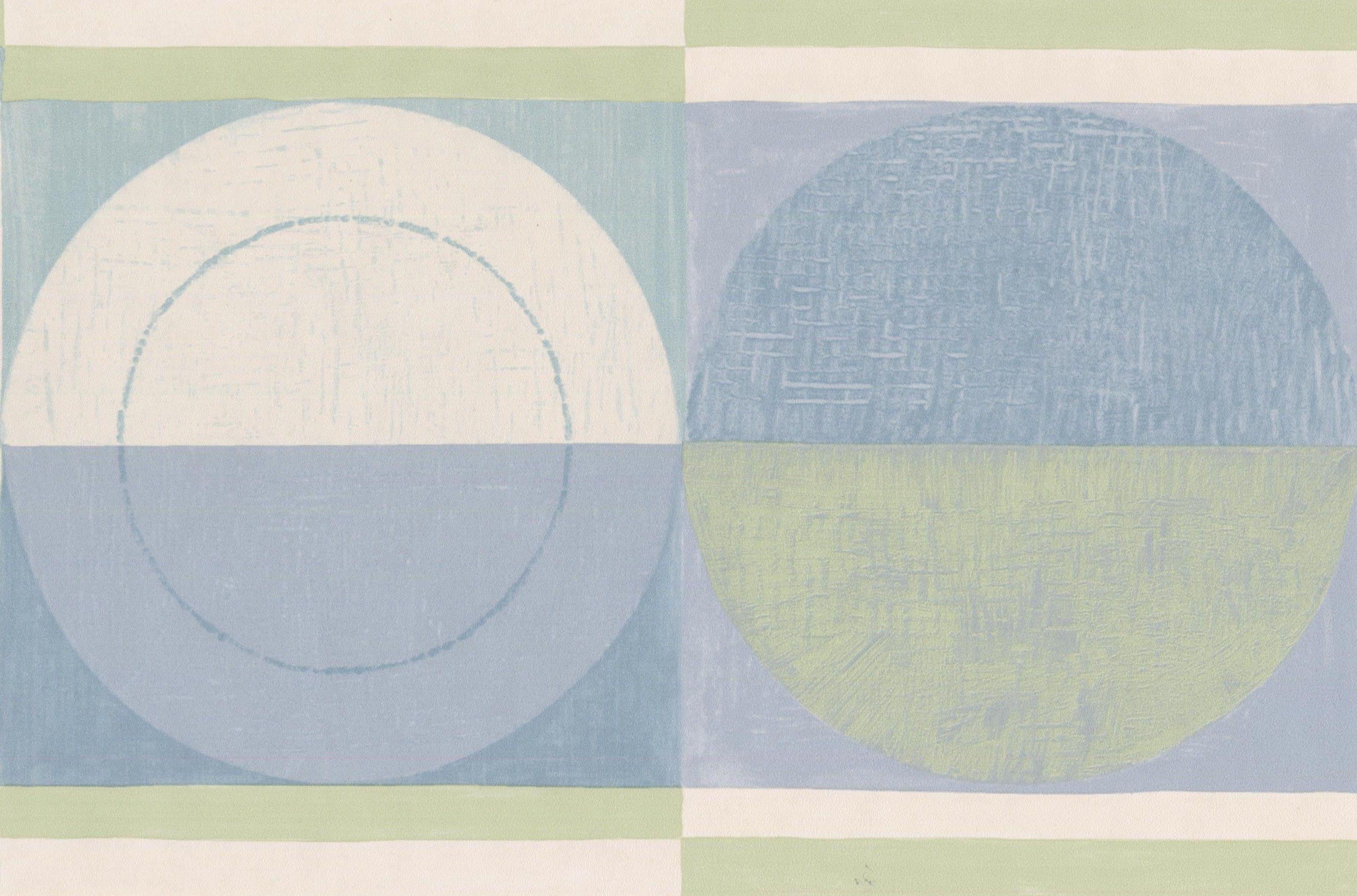 3113x2056 Abstract Blue Green Beige Semi Circles Bathroom Kitchen Wallpaper Border Geometric Design, Roll 15' x 7''