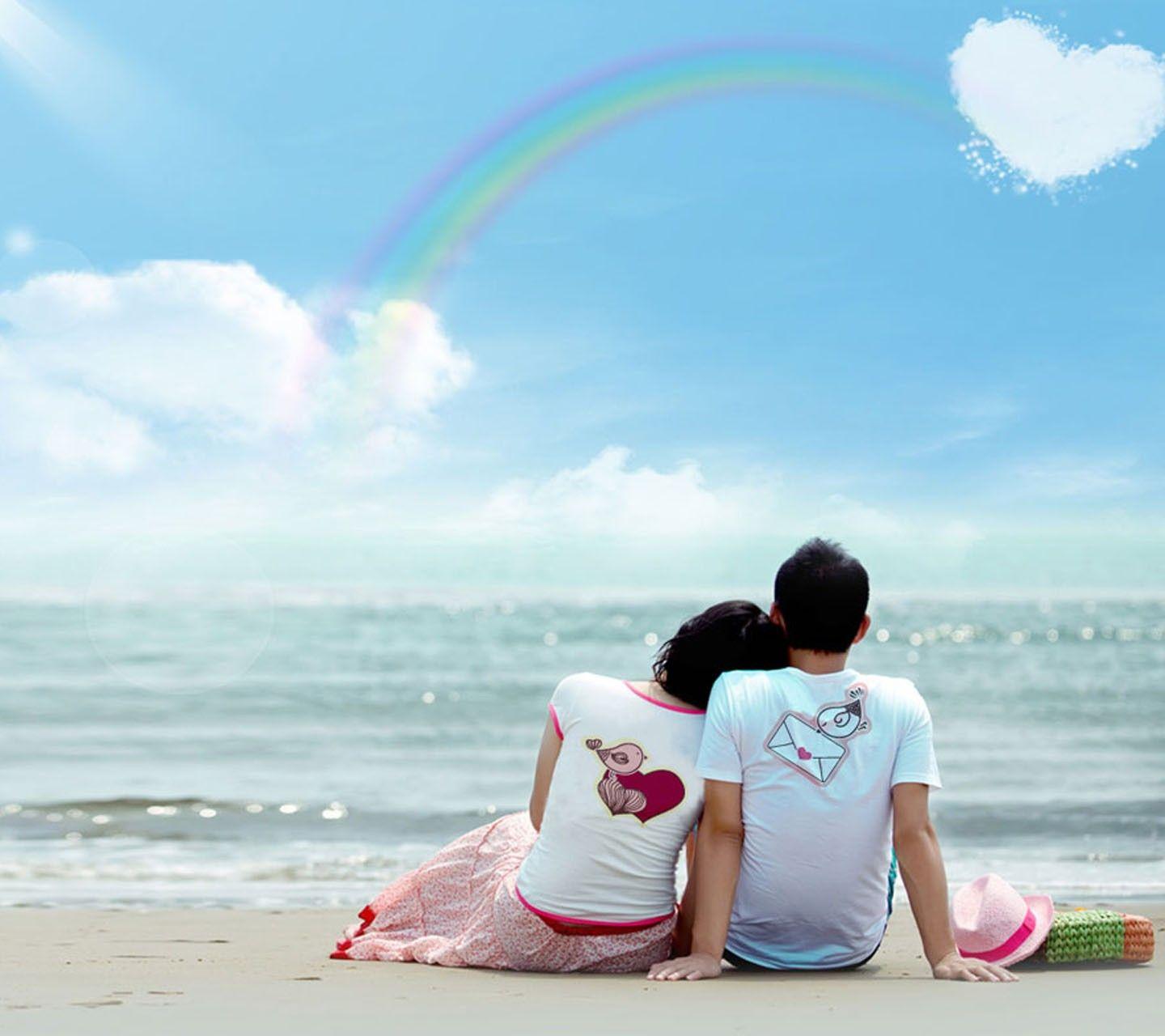 1440x1280 Bãi biển: Bãi biển Những người yêu thích cầu vồng Tình yêu đích thực Cặp đôi Hình nền HD iPhone 6