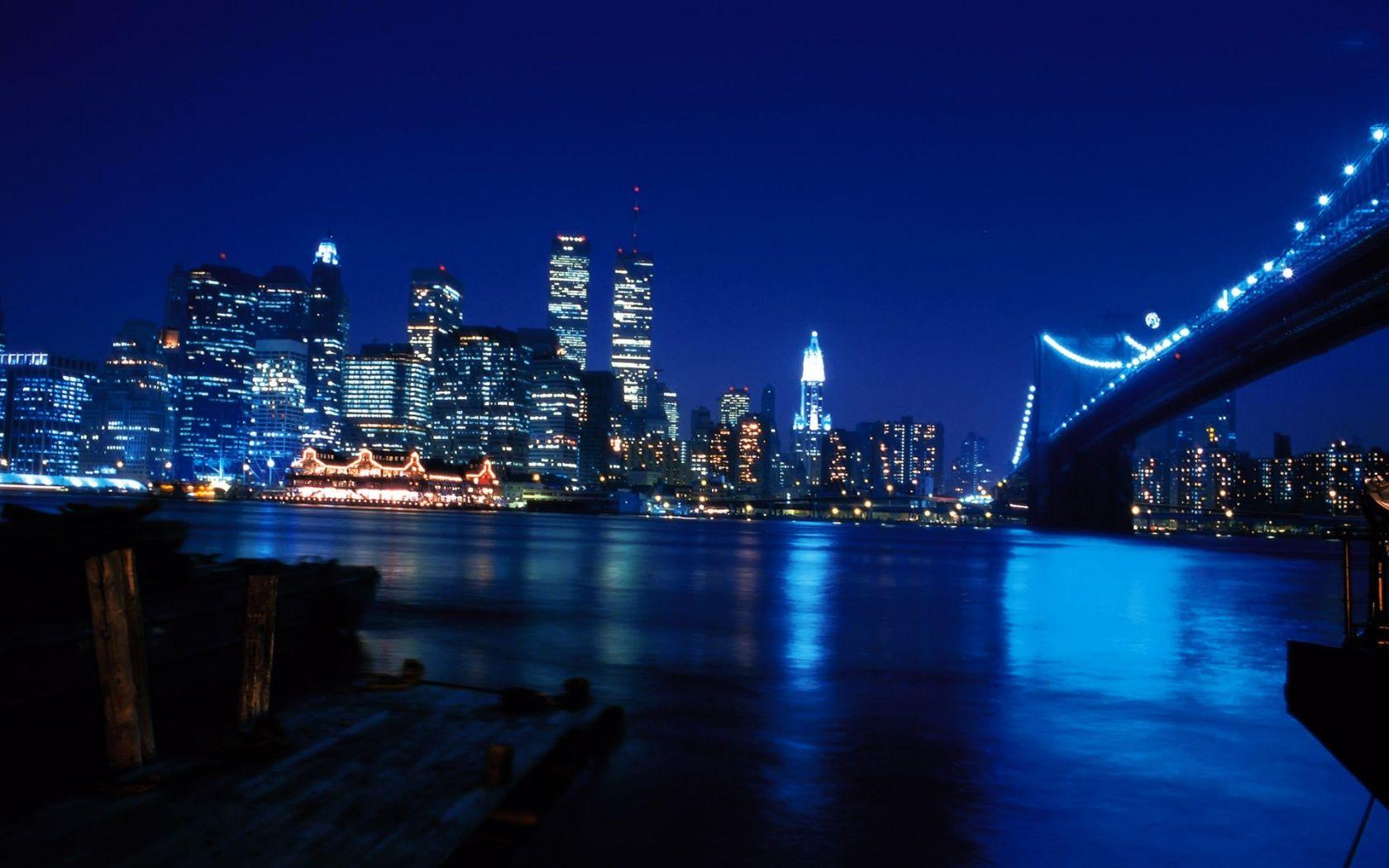 1680x1050 New York City At Blue Night Wallpaper