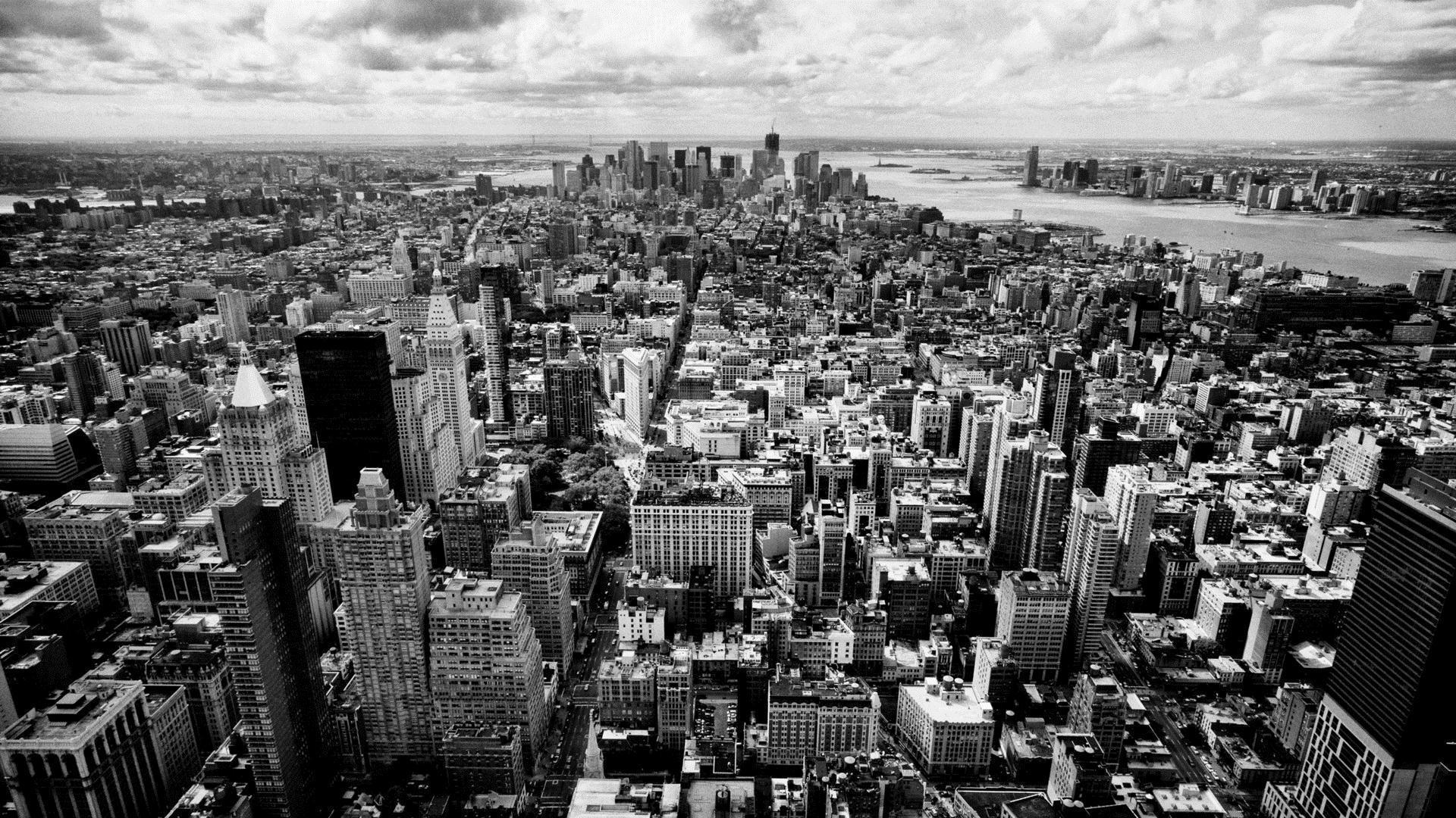 black and white landscape city