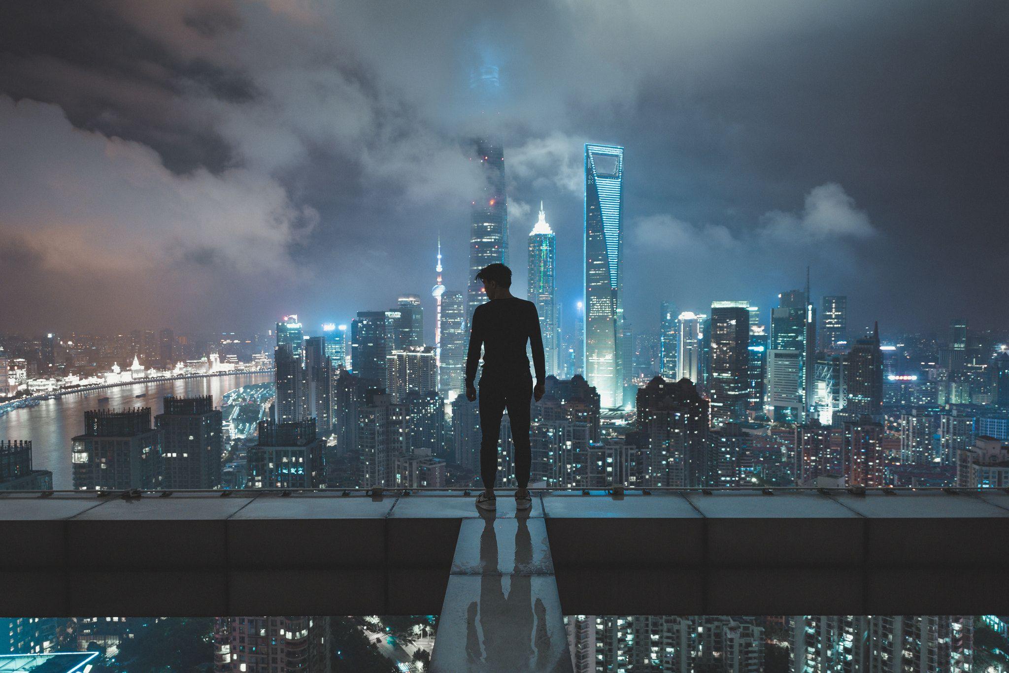 2048x1367 #Shanghai, #city, #neon, #architecture, #skyscraper, #Jason Liu, #lights, #dark, #blue, #cityscape, #men, #night, wallpaper. Mocah.org HD Desktop Wallpaper