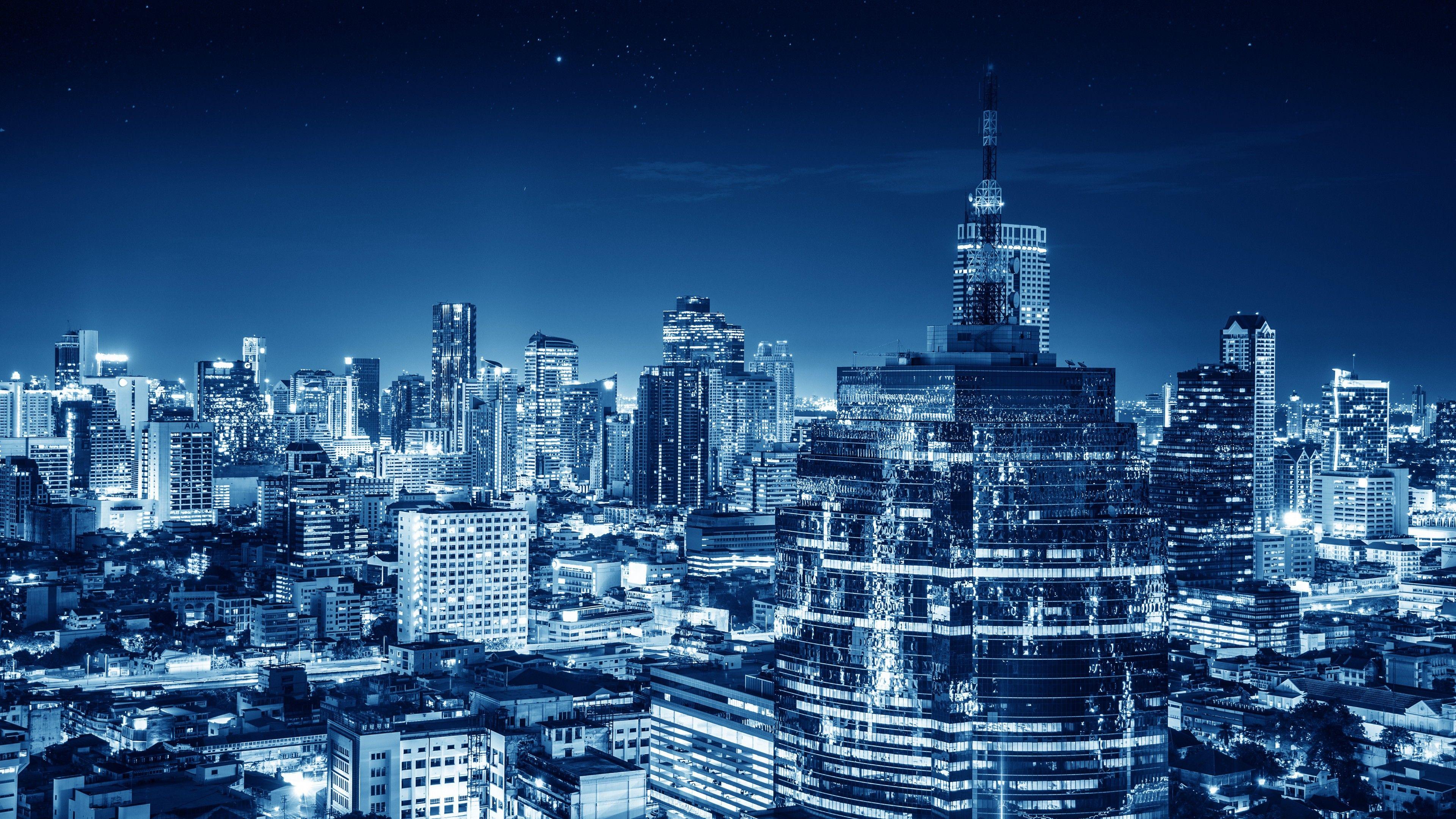 3840x2160 Bangkok Wallpaper 4K, Cityscape, City lights, Night