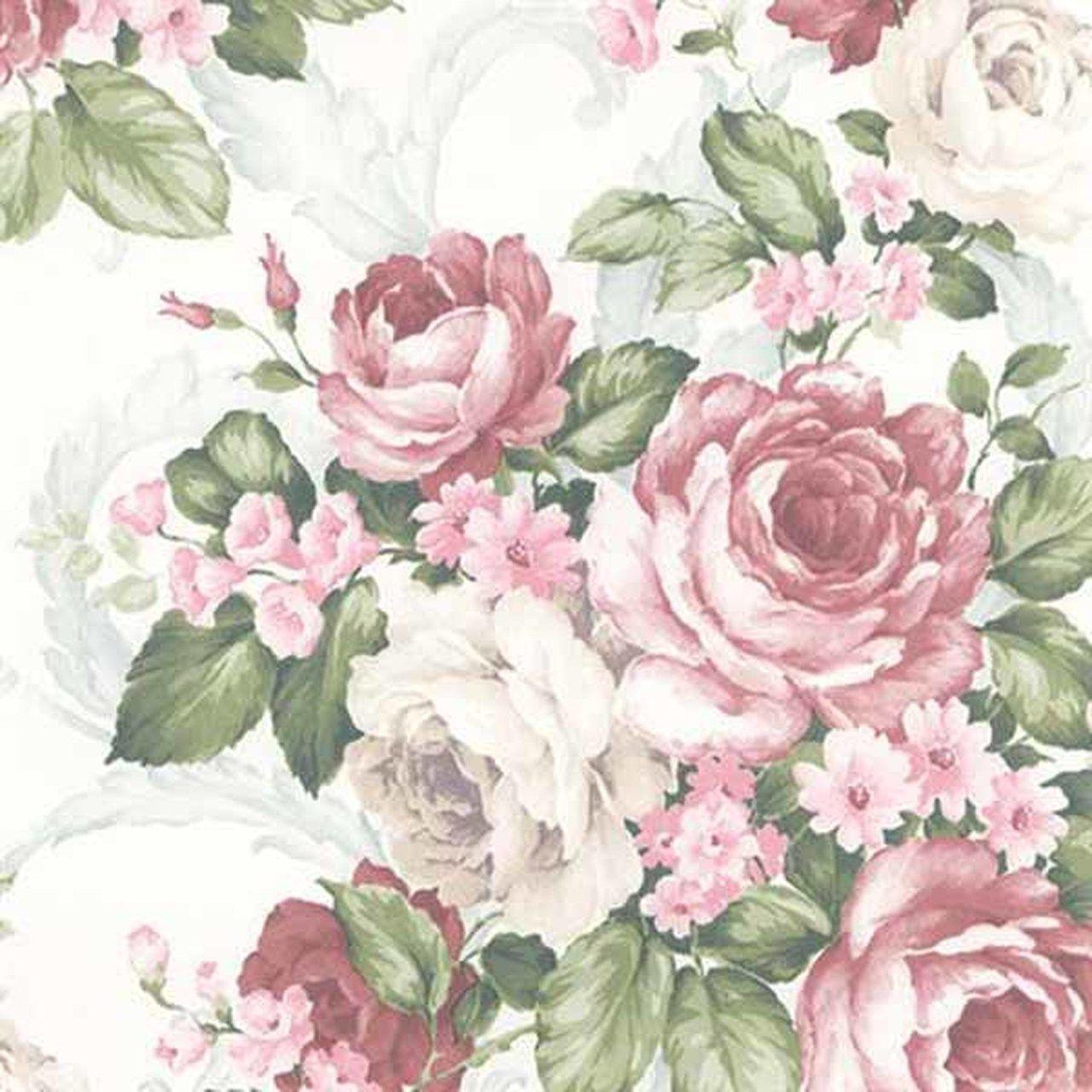 1280x1280 Norwall Grand Chateau, Manor House CH22531 Grand Floral Wallpaper Dark Pink, Light Pink, Green, Light Turquoise Savvy Decorator