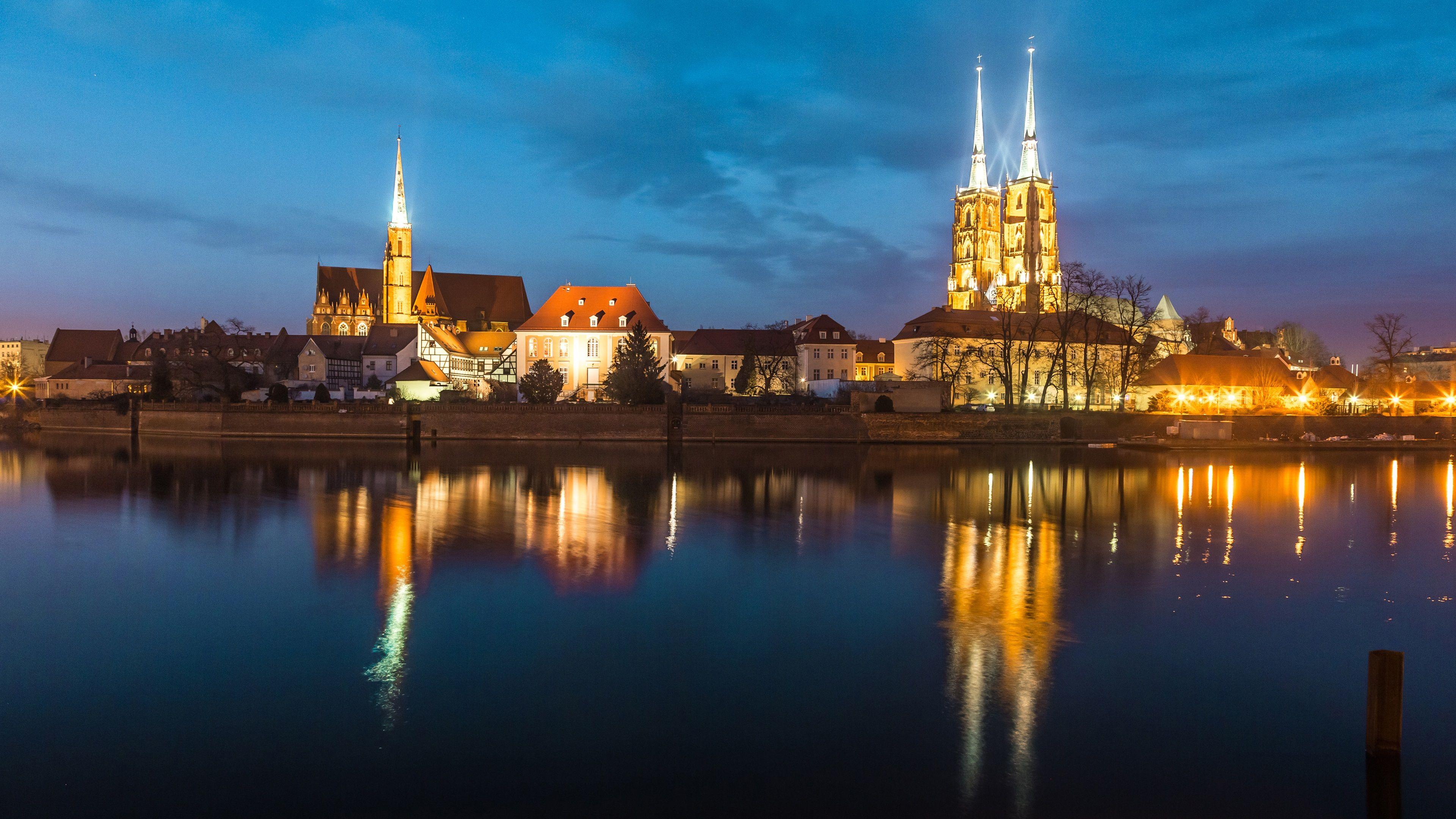 3840x2160 Wallpaper Wroclaw, Poland, river, night, lights, houses 3840x2160 UHD 4K Picture, Image
