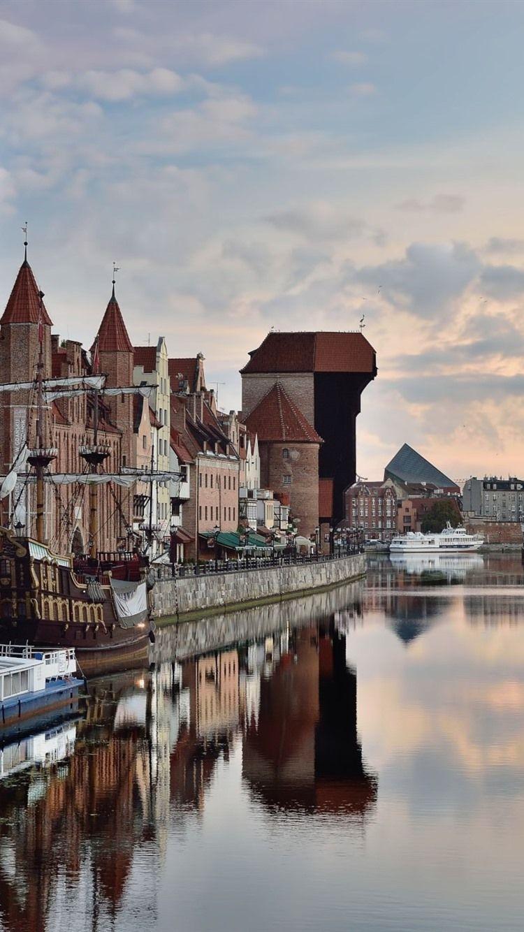 750x1334 Wallpaper Poland, Gdansk, river, houses, city 1920x1200 HD Picture, Image