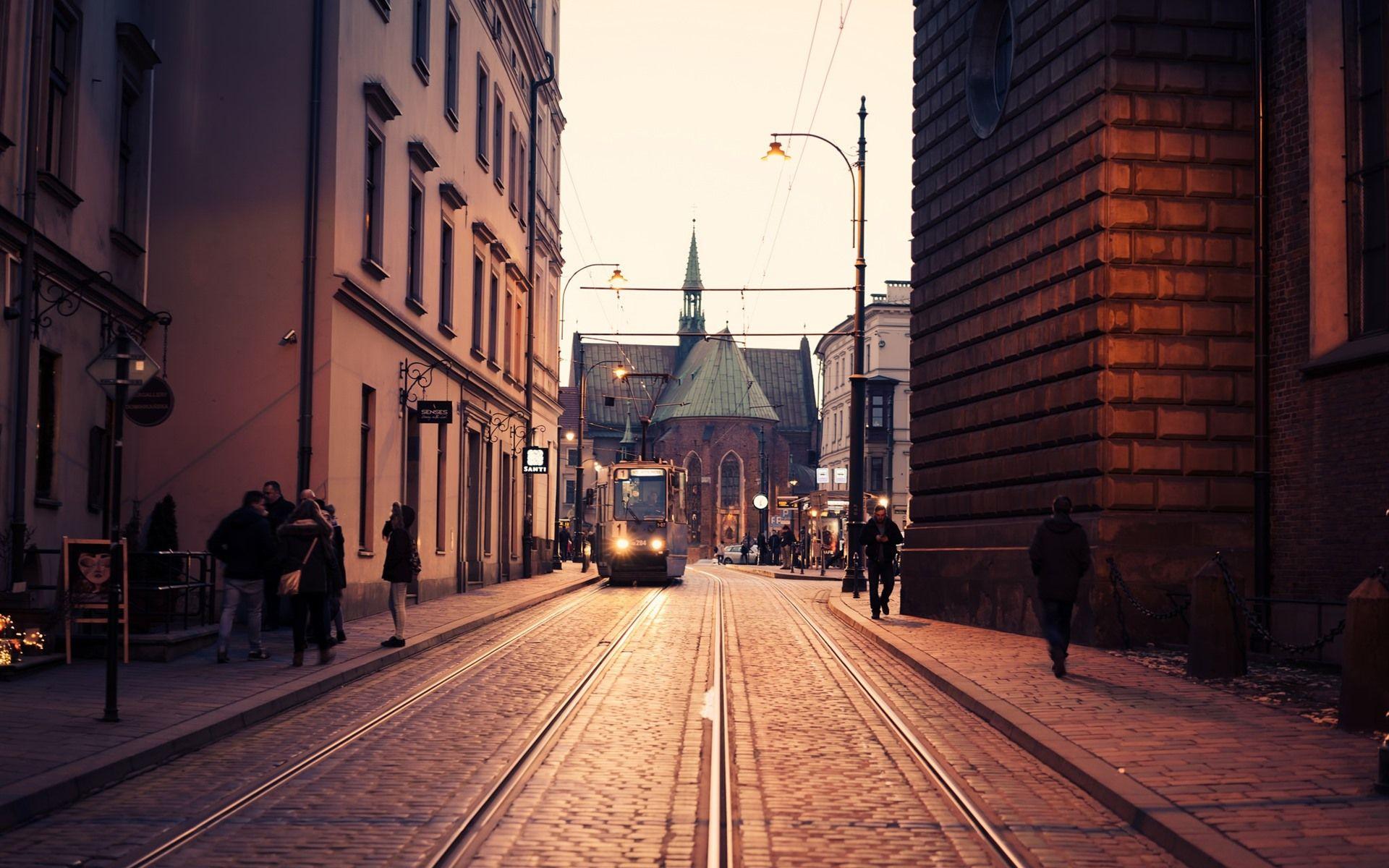 1920x1200 Wallpaper Poland, Krakow, tram, church, city, street 1920x1200 HD Picture, Image
