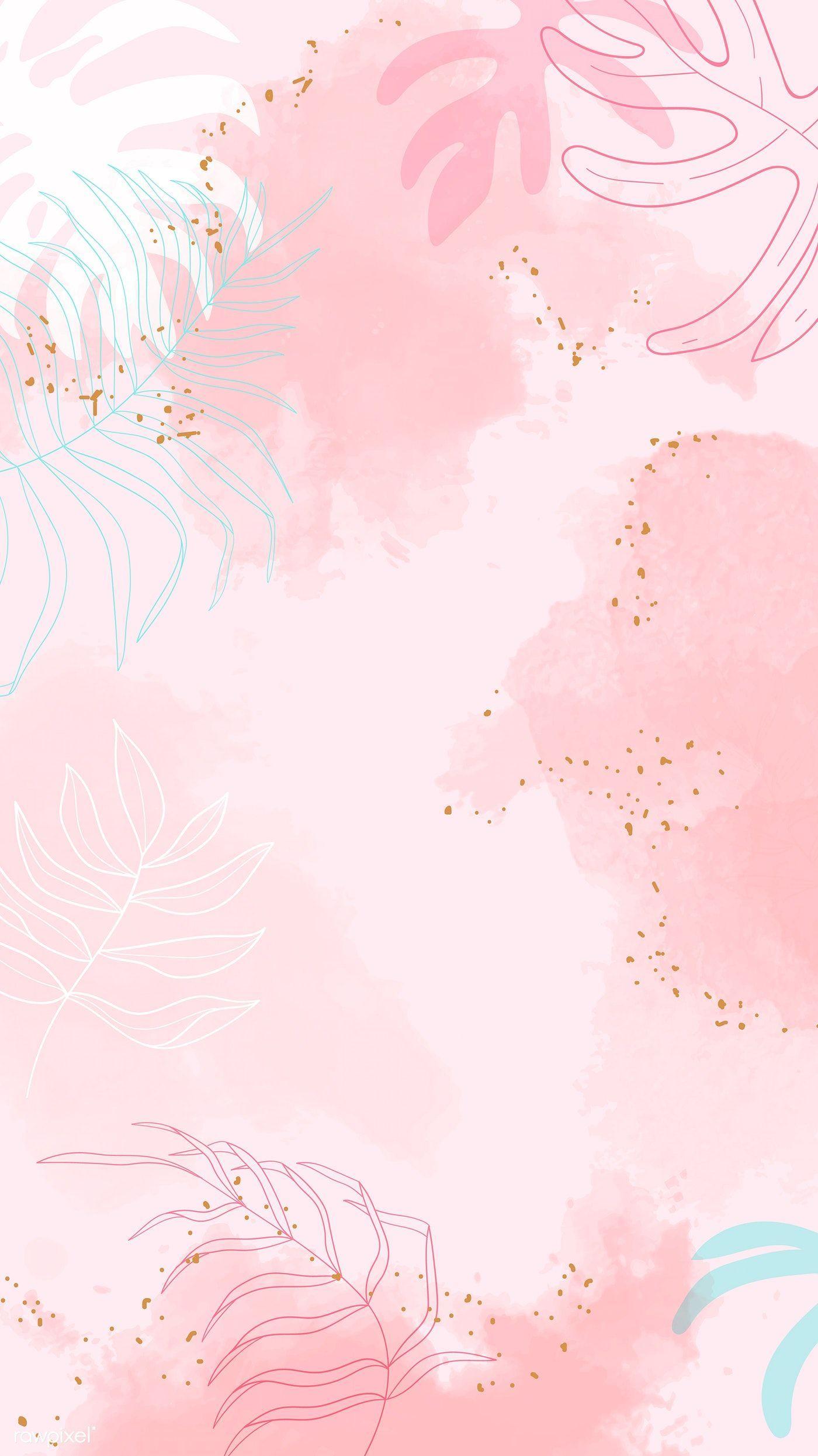 1400x2489 Pink leafy watercolor background vector. premium image / Aum. Floral watercolor background, Watercolor wallpaper iphone, Watercolor background