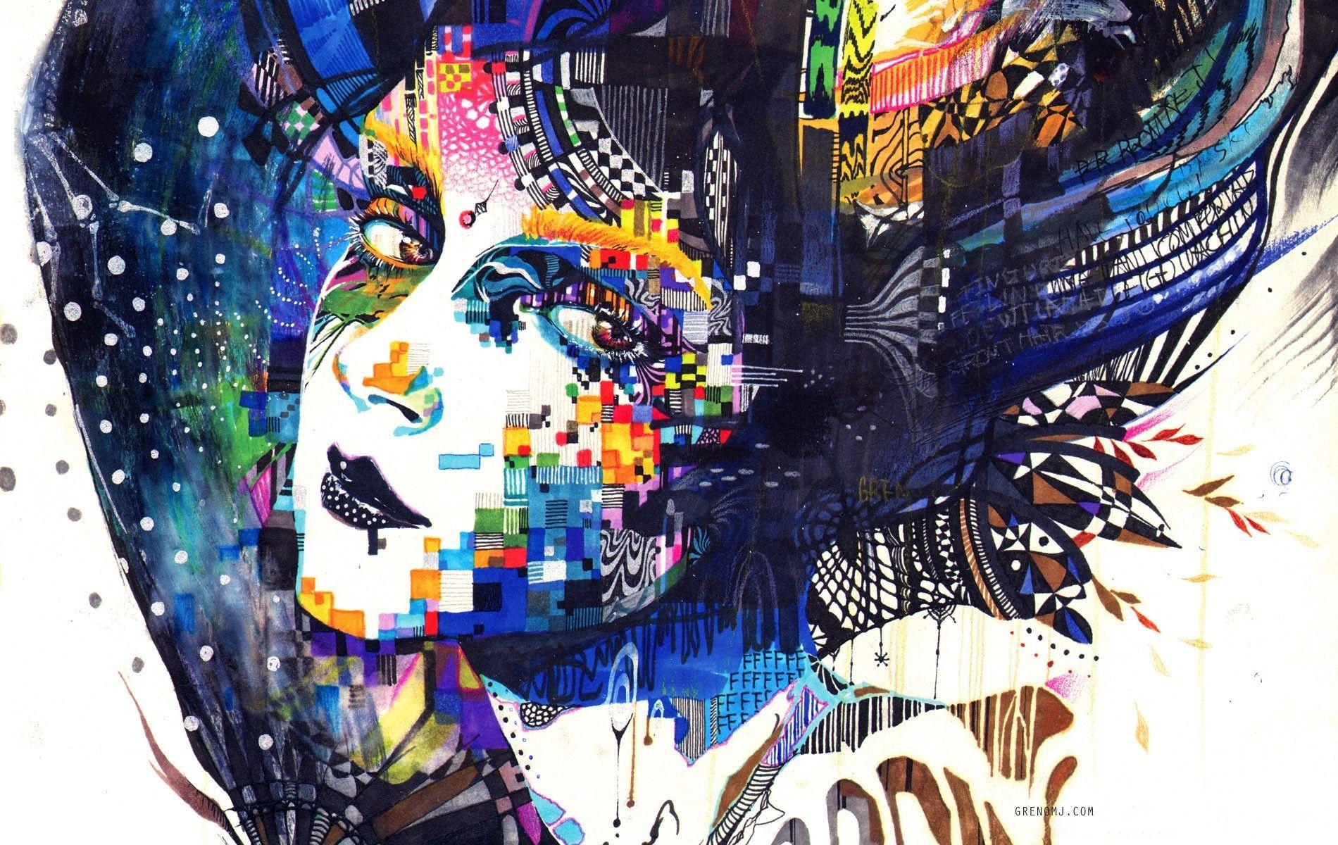 1900x1200 #colorful, #Minjae Lee, #face, #women, #mosaic, #artwork, #digital art, #abstract, #surreal, #painting, wallpaper. Mocah.org HD Desktop Wallpaper