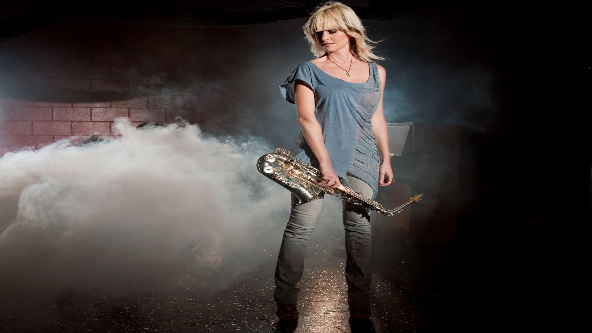1920x1080 Download Wallpaper 1920x1080 mindi abair, girl, saxophone, smoke, light Full HD 1080p HD Background