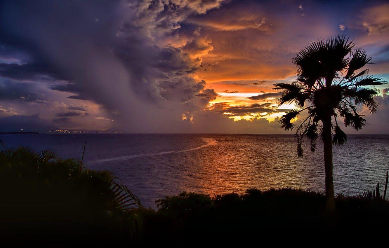 1332x850 Wallpaper sea, the sky, clouds, sunset, Palma, silhouette, Dominican Republic, Cabarete image for desktop, section пейзажи