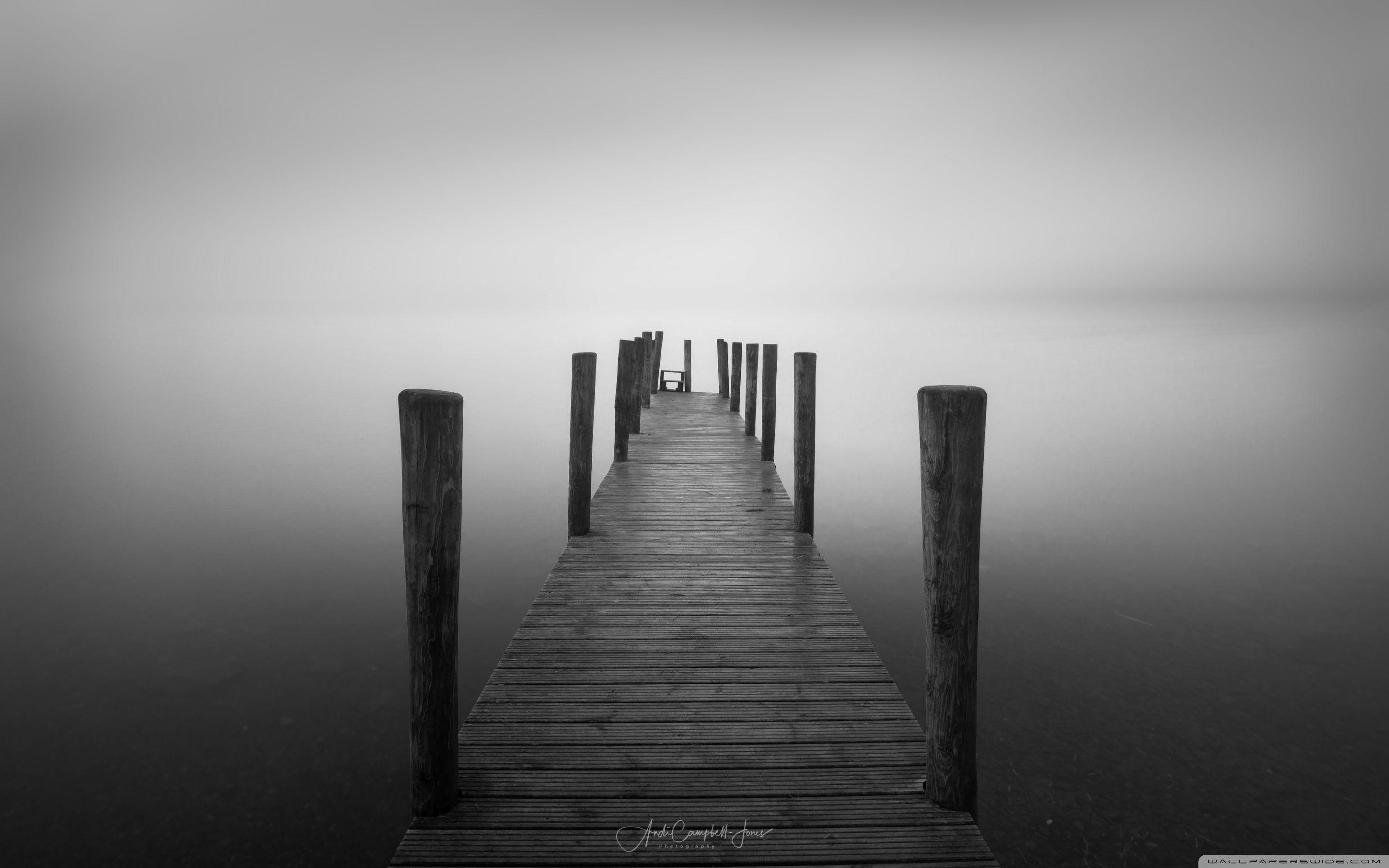 2880x1800 A Simple Wooden Pier, Fog, Black and White Ultra HD Desktop Background Wallpaper for 4K UHD TV : Widescreen & UltraWide Desktop & Laptop : Tablet