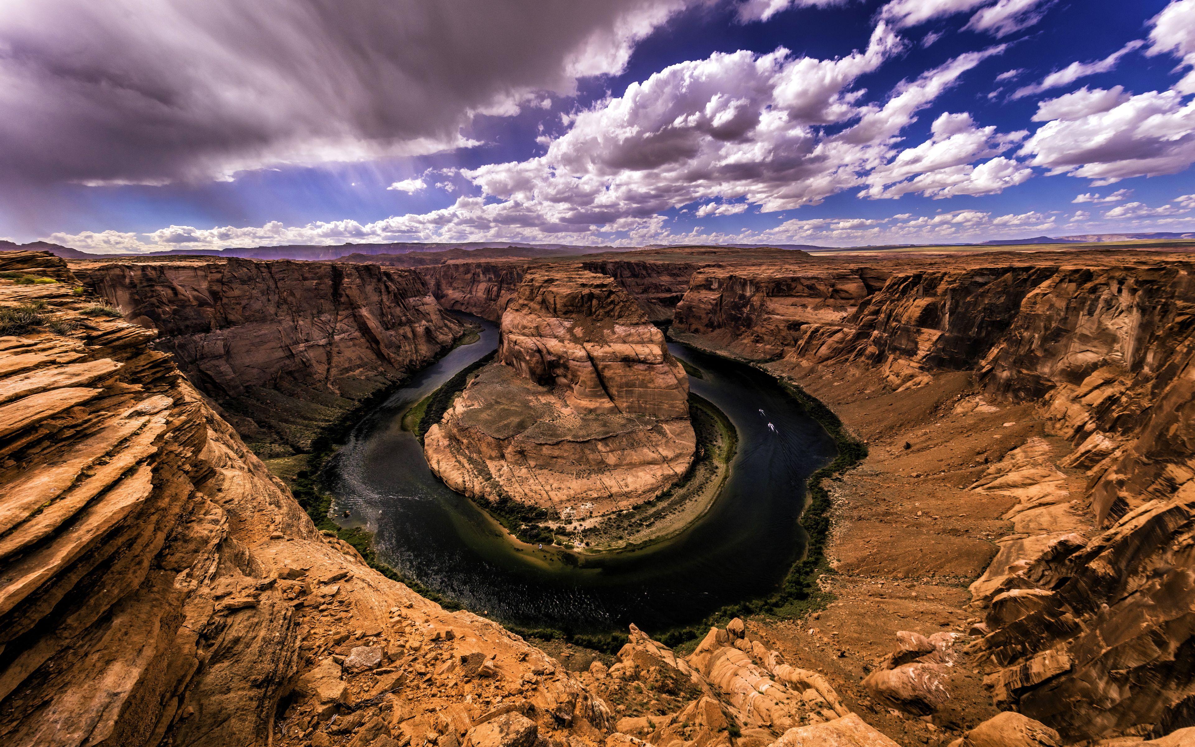 3840x2400 Download wallpaper Colorado River, 4k, Horseshoe Bend, rocks, american landmarks, Grand Canyon National Park, America, USA, HDR for desktop with resolution 3840x2400. High Quality HD picture wallpaper