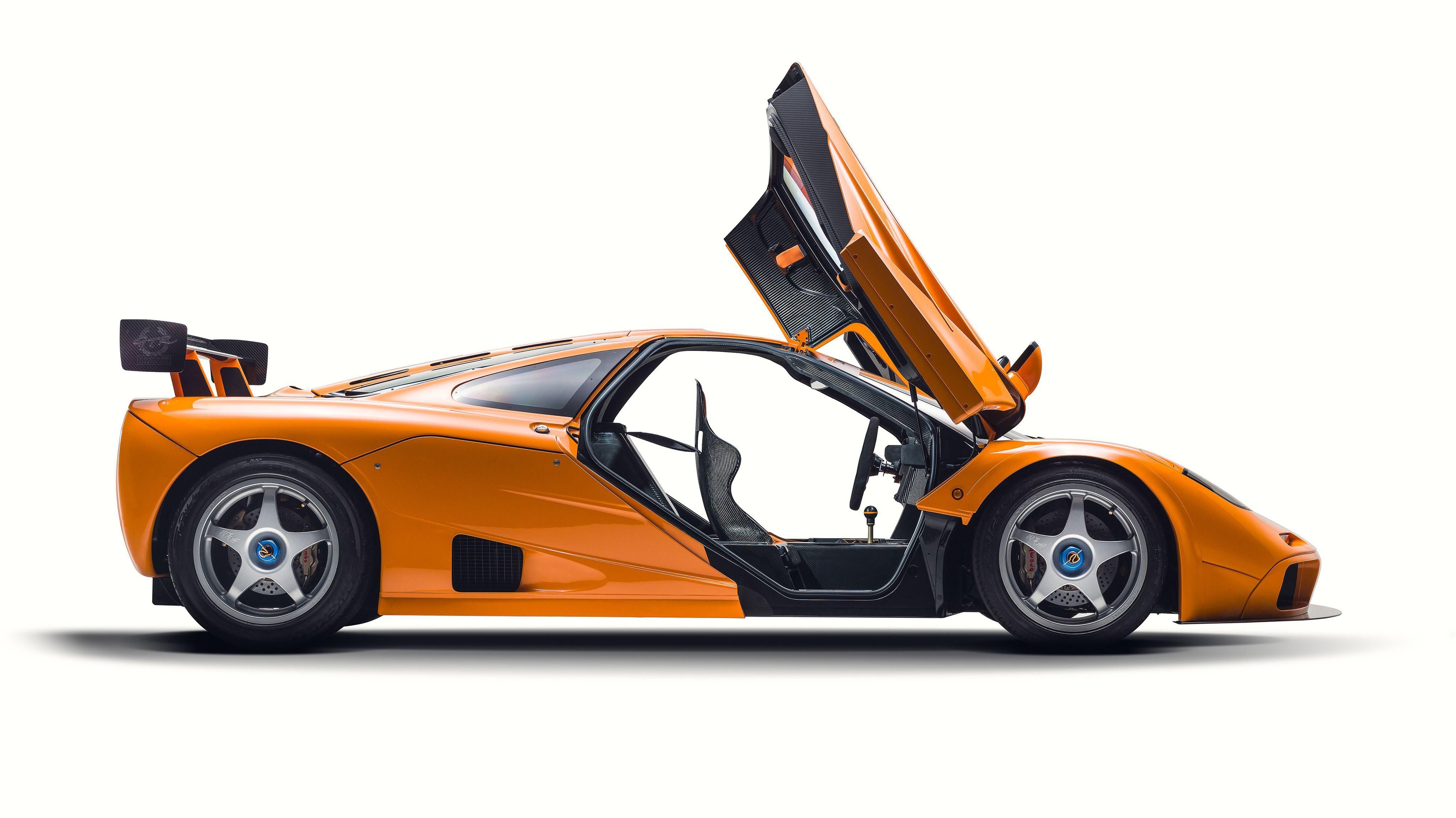 4096x2304 Wallpaper the door, side view, orange, Supercar, McLaren F1 LM for mobile and desktop, section mclaren, resolution 4096x2304