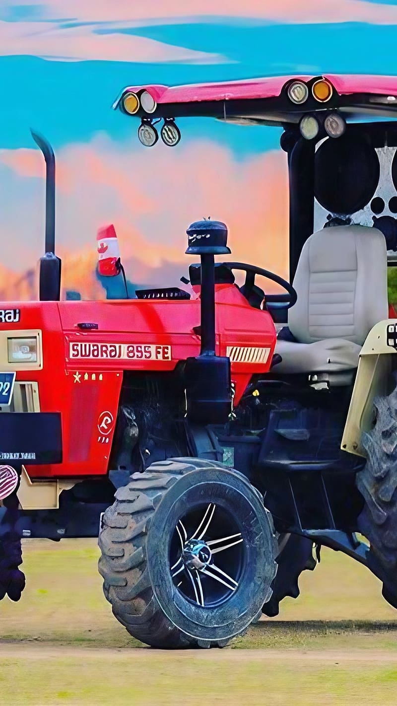 800x1422 Swaraj Tractor, Blue Sky Background, red tractor, HD phone wallpaper