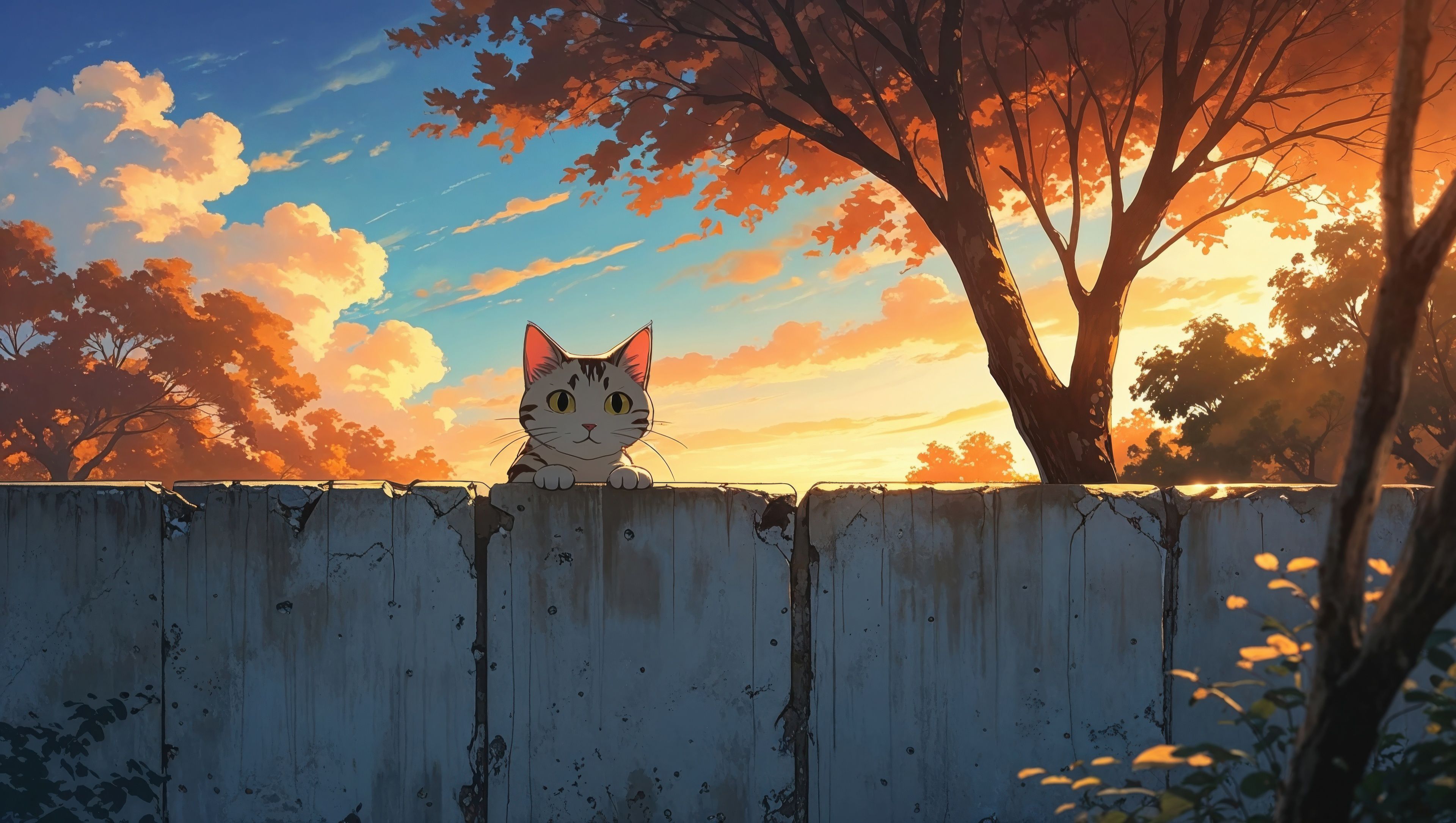 3840x2170 Cat Peeking Over The Wall During A Warm Sunset Wallpaper, HD Artist Wallpaper, 4k Wallpaper, Image, Background, Photos and Picture