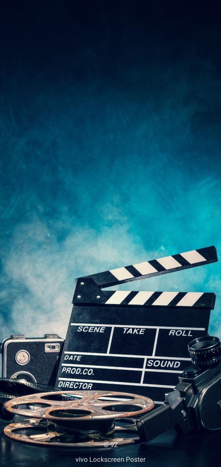 720x1520 Vintage Movie Clapper, Camera, and Film Reel. Movie director wallpaper, Movie camera wallpaper, Cinema wallpaper background