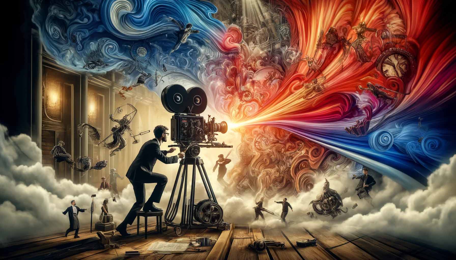 1792x1024 Conceptual artwork depicting a film director on a movie set