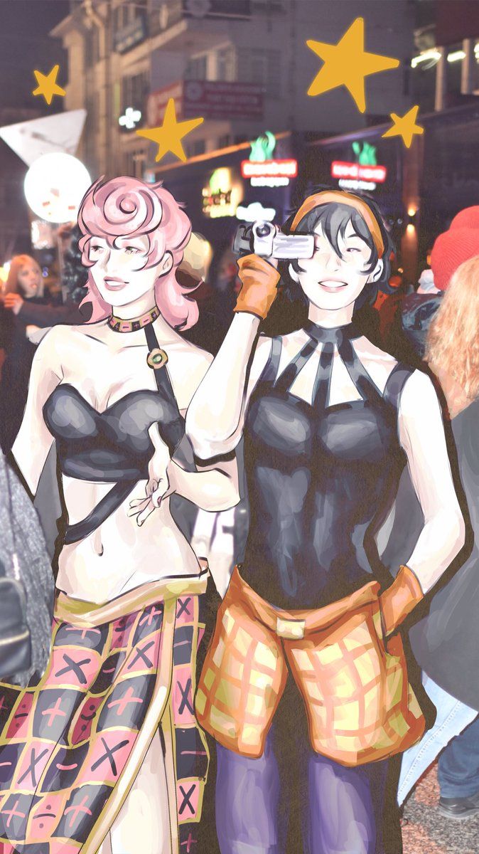 674x1200 drew these two over a photo of me and my sister lmao #narancia #trish #jojo