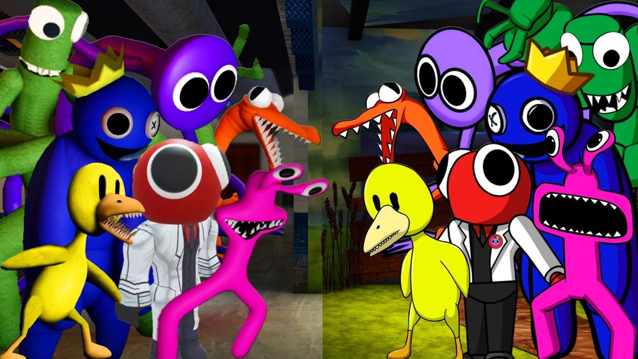 1280x720 New Rainbow Friends VS 2D Rainbow Friends (Old & New Characters)