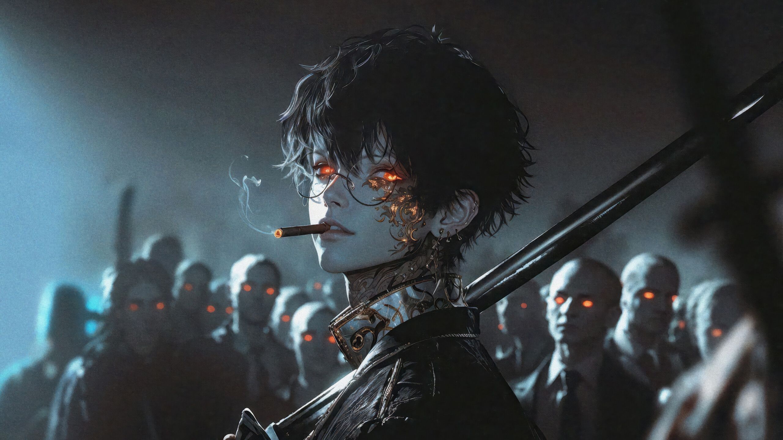 2560x1440 Anime Boy Yakuza Smoking Glasses Wallpaper 4K HD PC f
