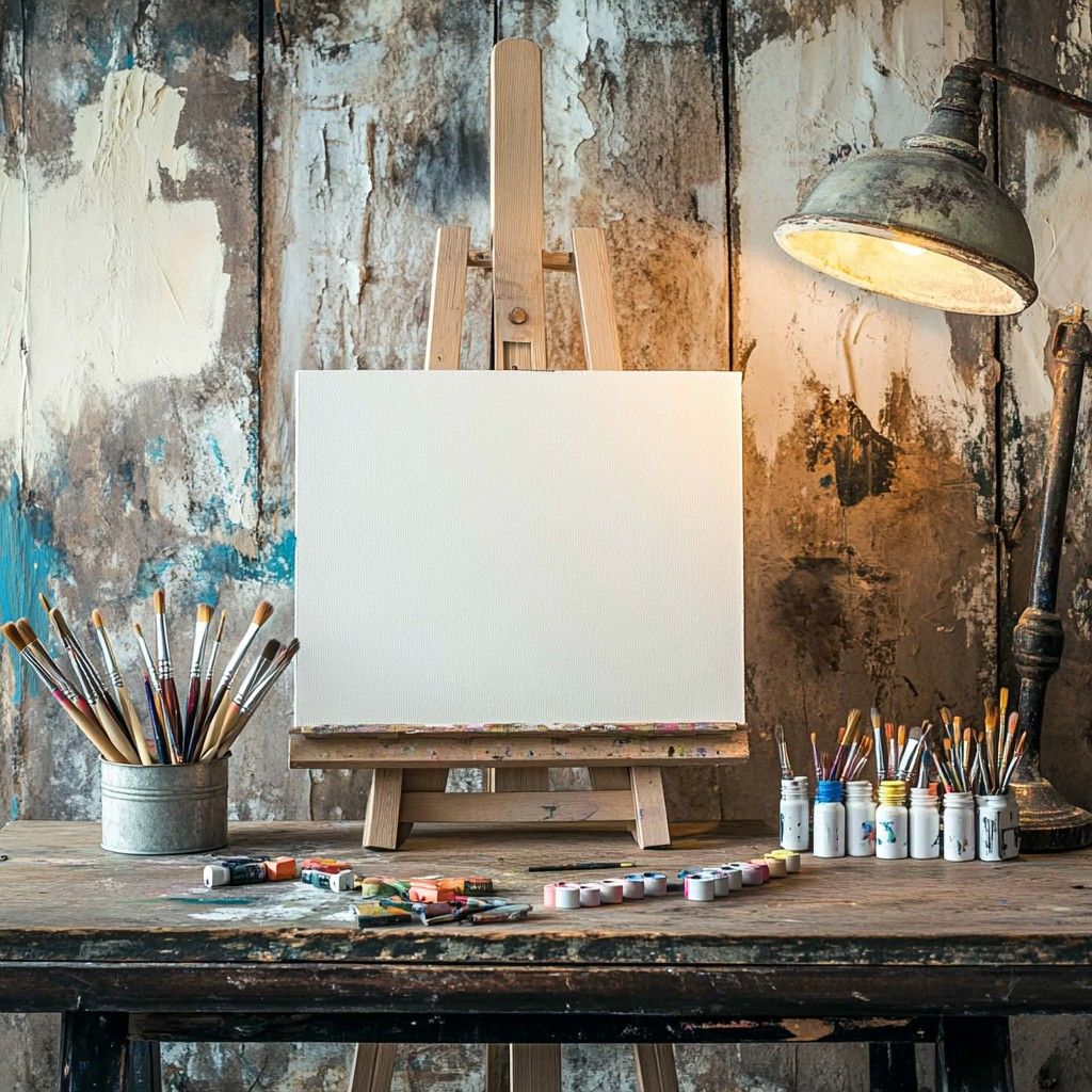 1024x1024 Free Artist's Rustic Studio Image, Artist, Easel